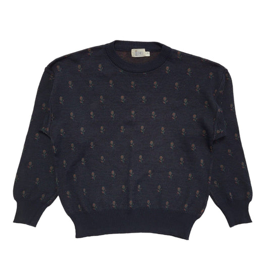 Luomo Vintage 80's Blue Round Neck Floral Jumper Womens UK Size M