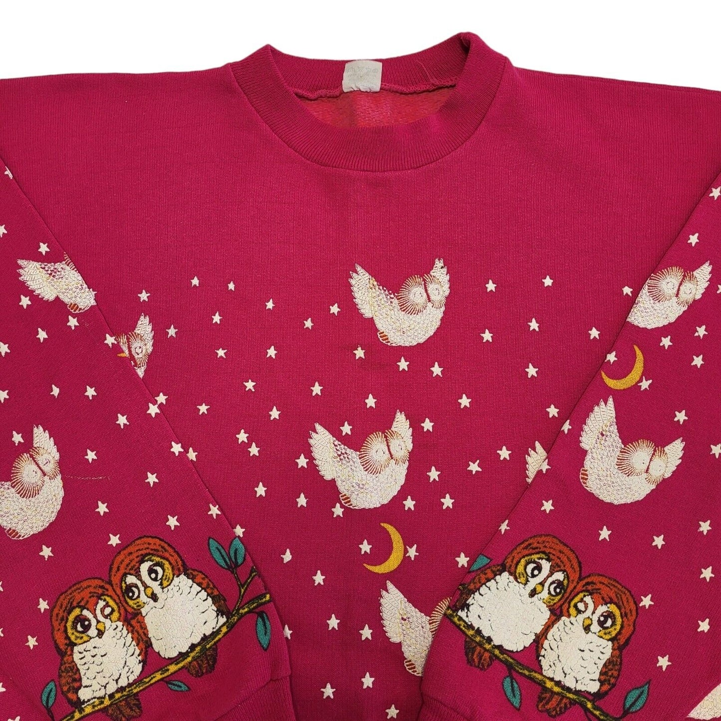 Vintage 80s Pink Owl print Sweatshirt Women's Size L