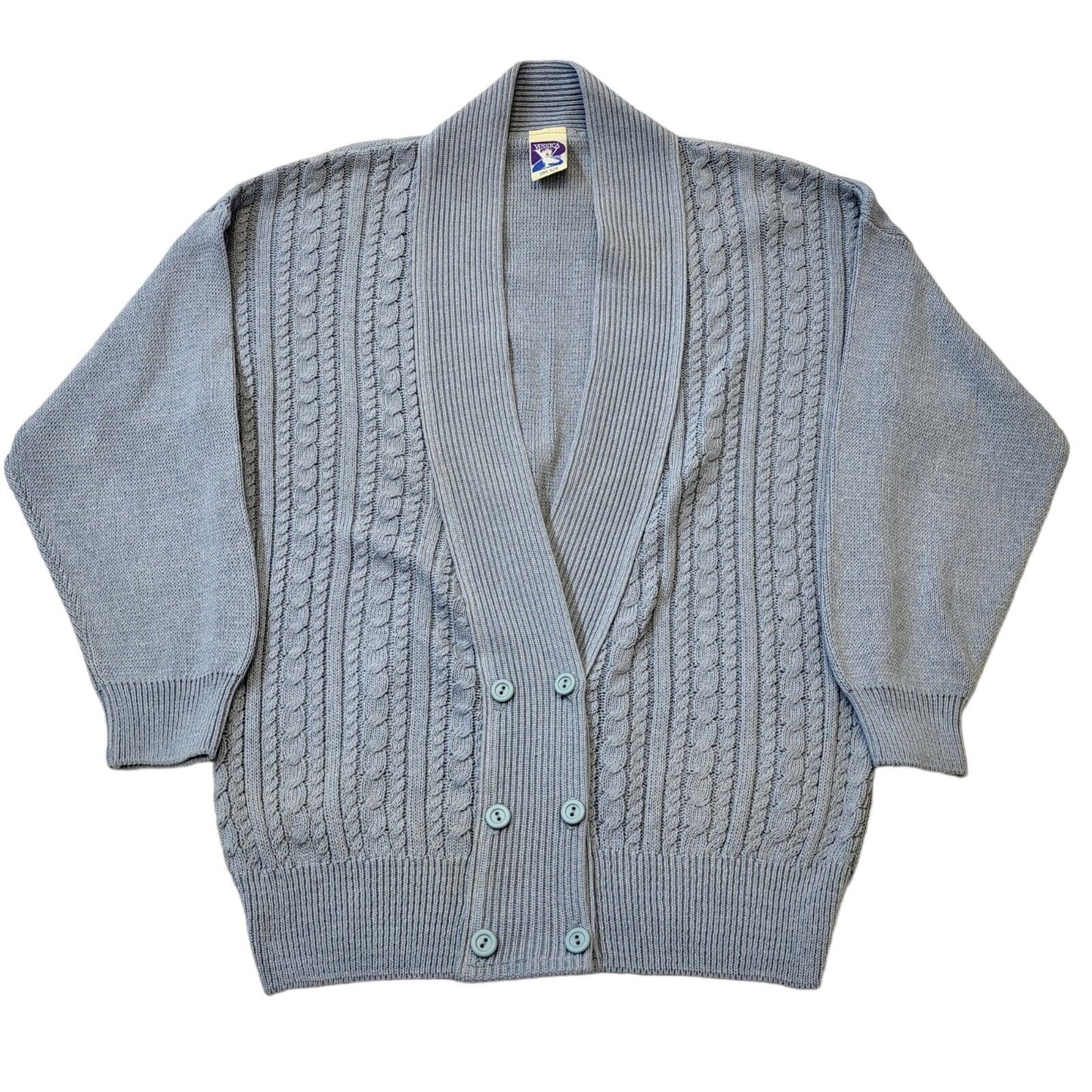 Yessica 80s Vintage Pale Blue Button Up Cardigan Women's One Size XL/XXL
