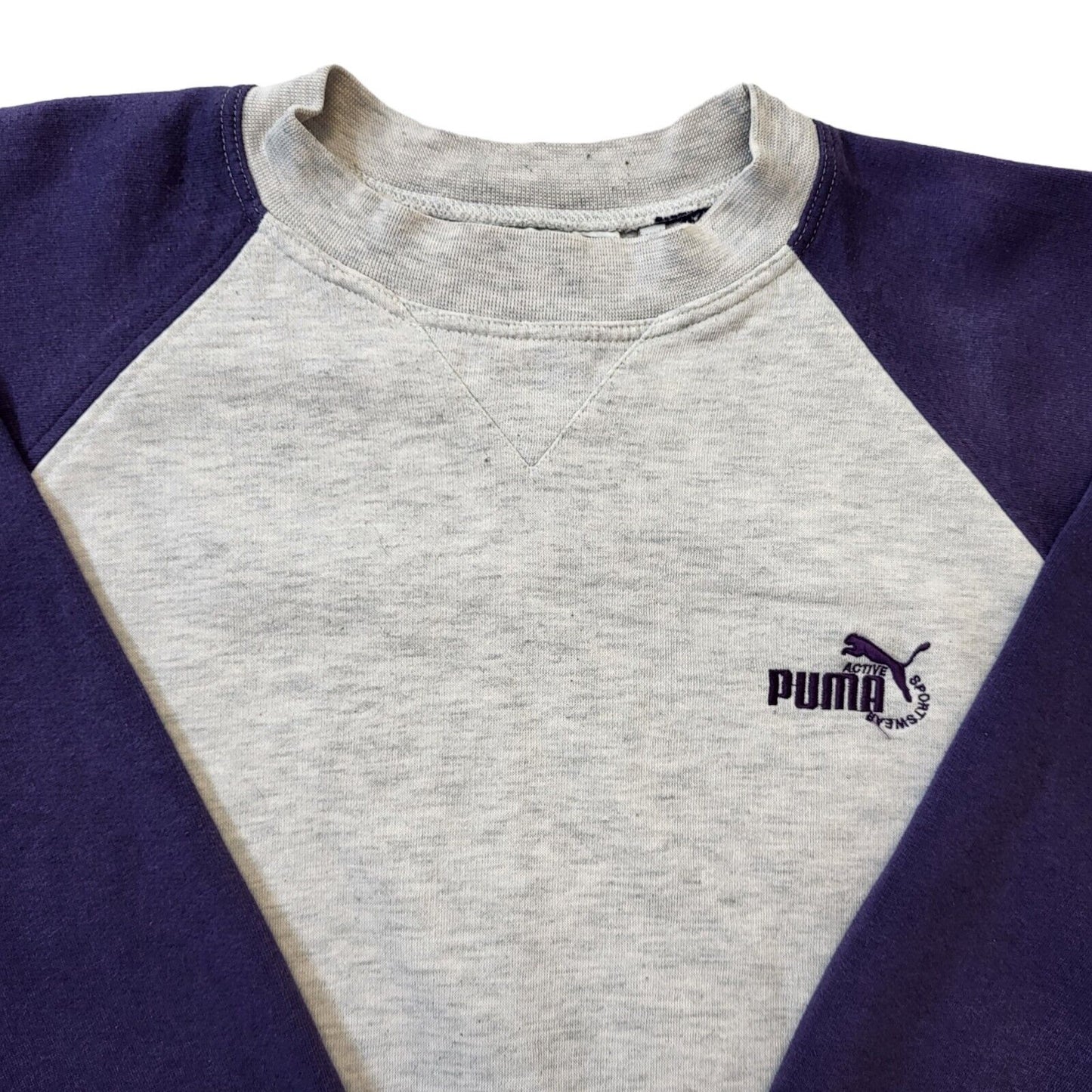 Puma 90s Vintage Grey & Purple Crew Neck Sweatshirt Men's Size XL
