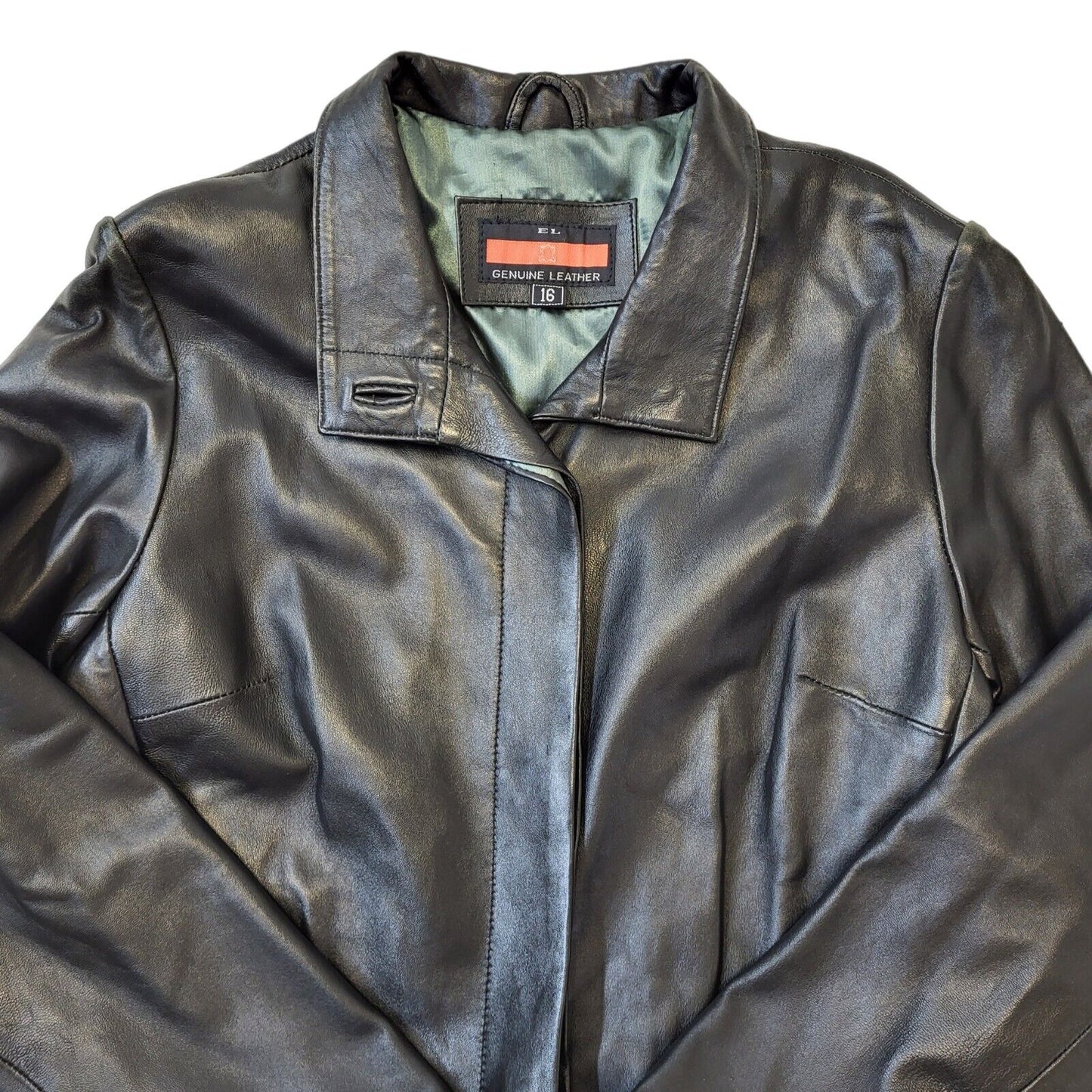 Genuine Leather Vintage 90s Black Button Leather Coat Women's Size 16 BNWT
