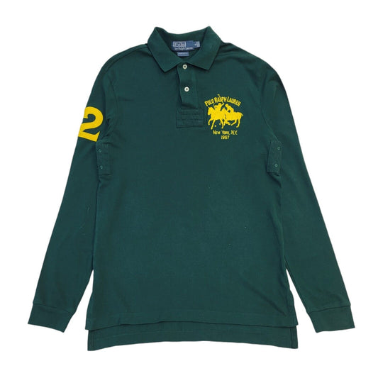 Ralph Lauren 90s Vintage Green Long Sleeve Polo Shirt Men's Size S