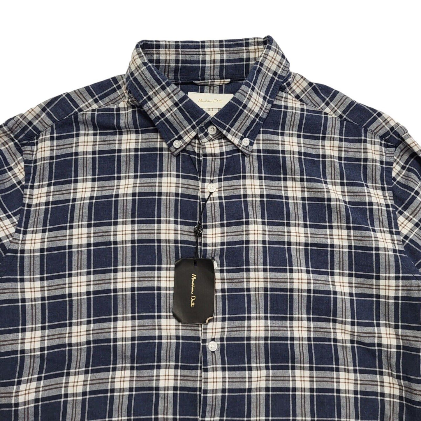 Massimo Dutti 90's Vintage BNWT Blue & White Check Long Sleeve Shirt Mens UK XL