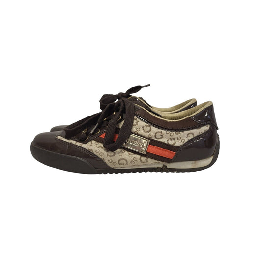 Guess Brown Patent Leather Canvas Trainers Women's Uk 4.5 Eu 37.5