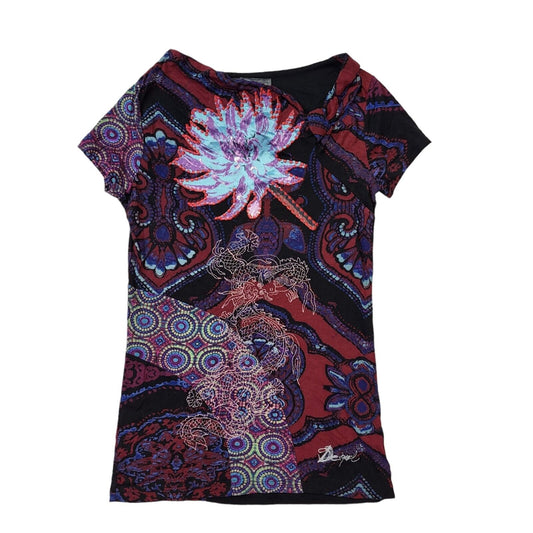 Desigual Y2K Black & Purple Floral Round Neck T-Shirt Women's M
