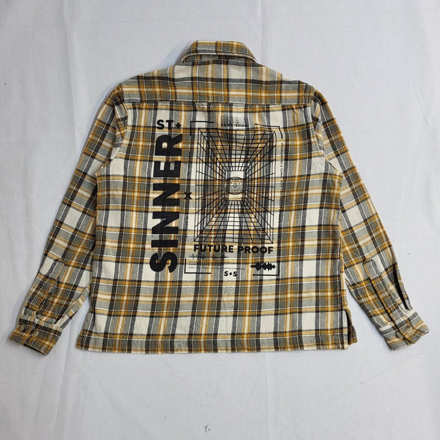 Saint & sinner Vintage Yellow & Green Checked Long Sleeve Shirt UK Men's Size  S