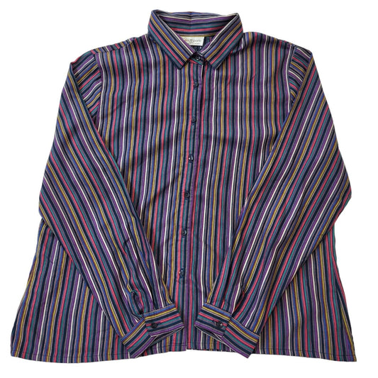 Paul Laporte 90s Vintage Multicoloured Long Sleeve Striped Shirt Womens Size 20
