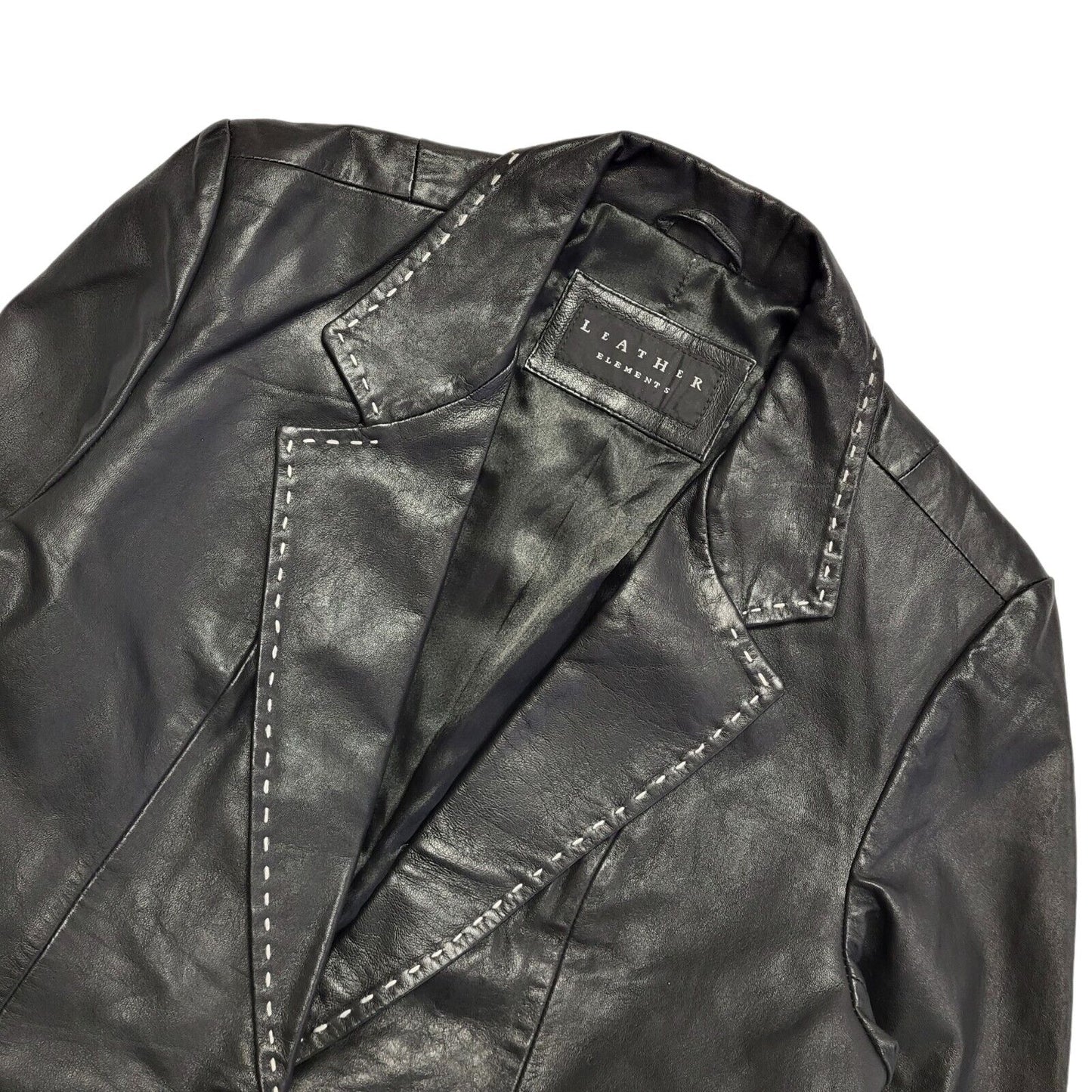 Leather Elements 90s Vintage Black Leather Button Jacket Uk Women's Size Medium