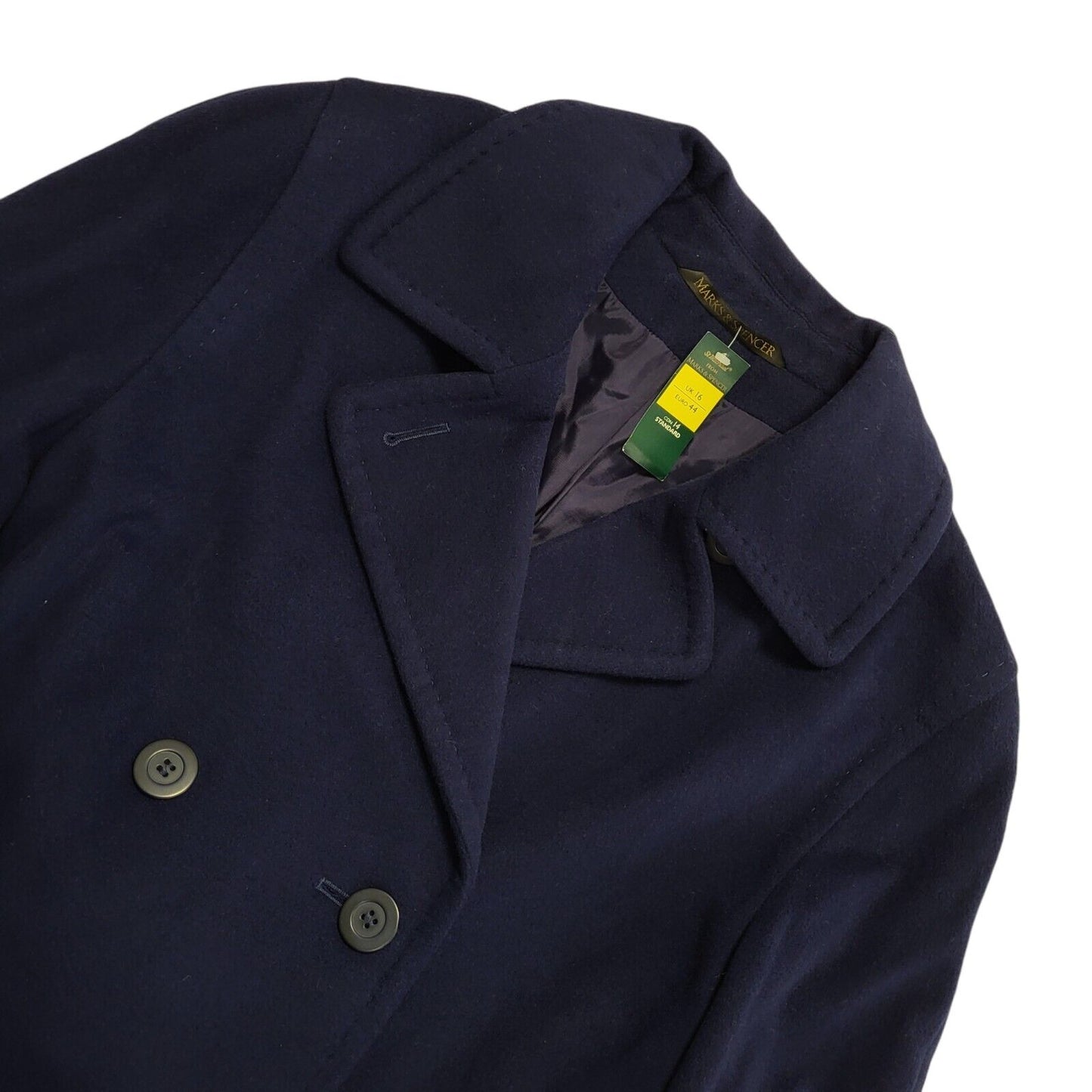 Marks & Spencer Vintage 90s Navy Blue Button Over Coat Women's Size 16 Bnwt