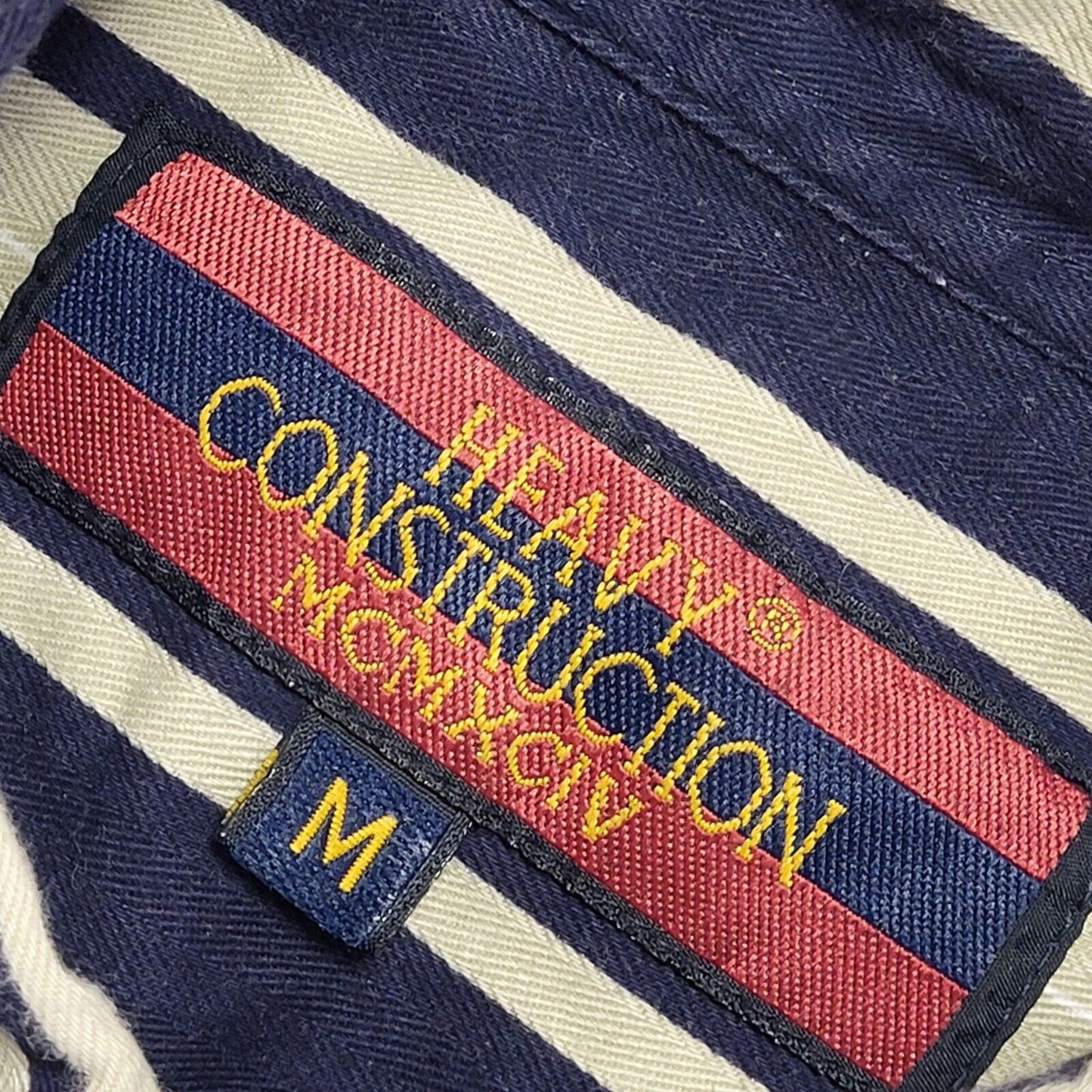 Heavy Construction 90's Blue & Beige Striped Long Sleeve Shirt Men's UK Size XL