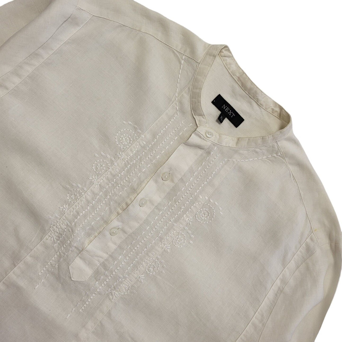 Next Vintage Y2K White Relaxed Fit Round Neck Linen Shirt Men's Size XL