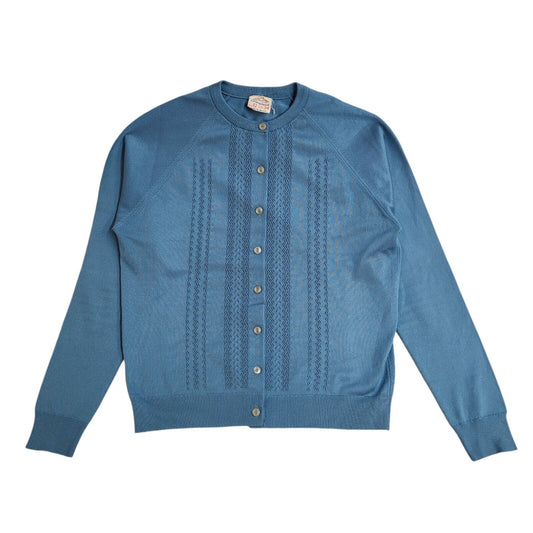 Crimplene Vintage 90's Blue Button Cardigan UK Women's Size 12