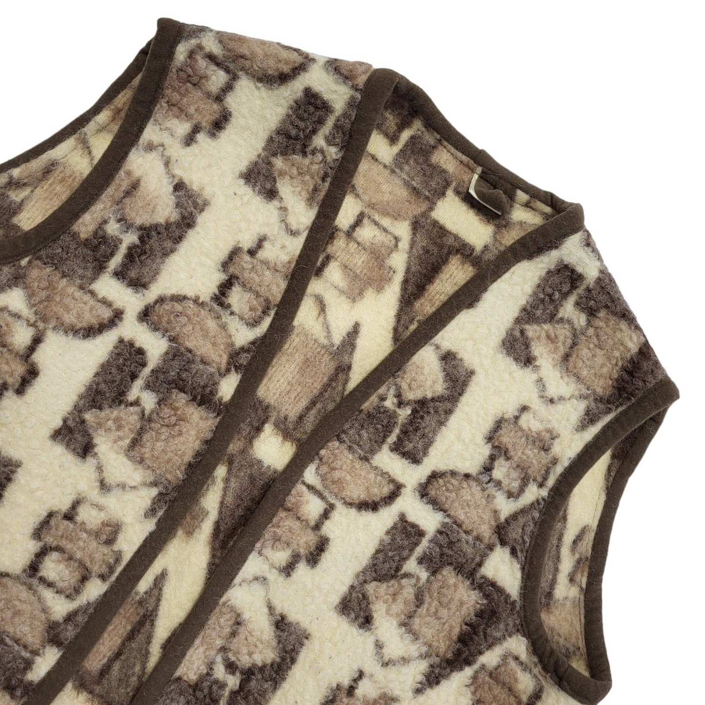 Runo Vintage 90's Beige & Brown Retro Wool Gilet Womens UK Size 20