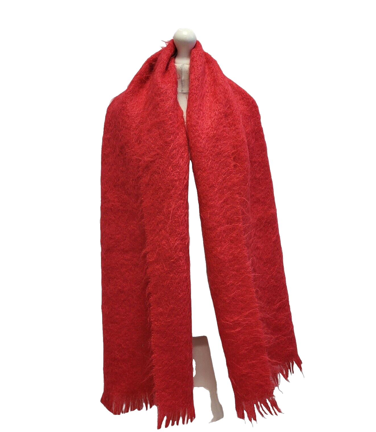 Yarrowvale Vintage 80s Red Mohair Rectangle Scarf Uk Women's 76'' X 18''