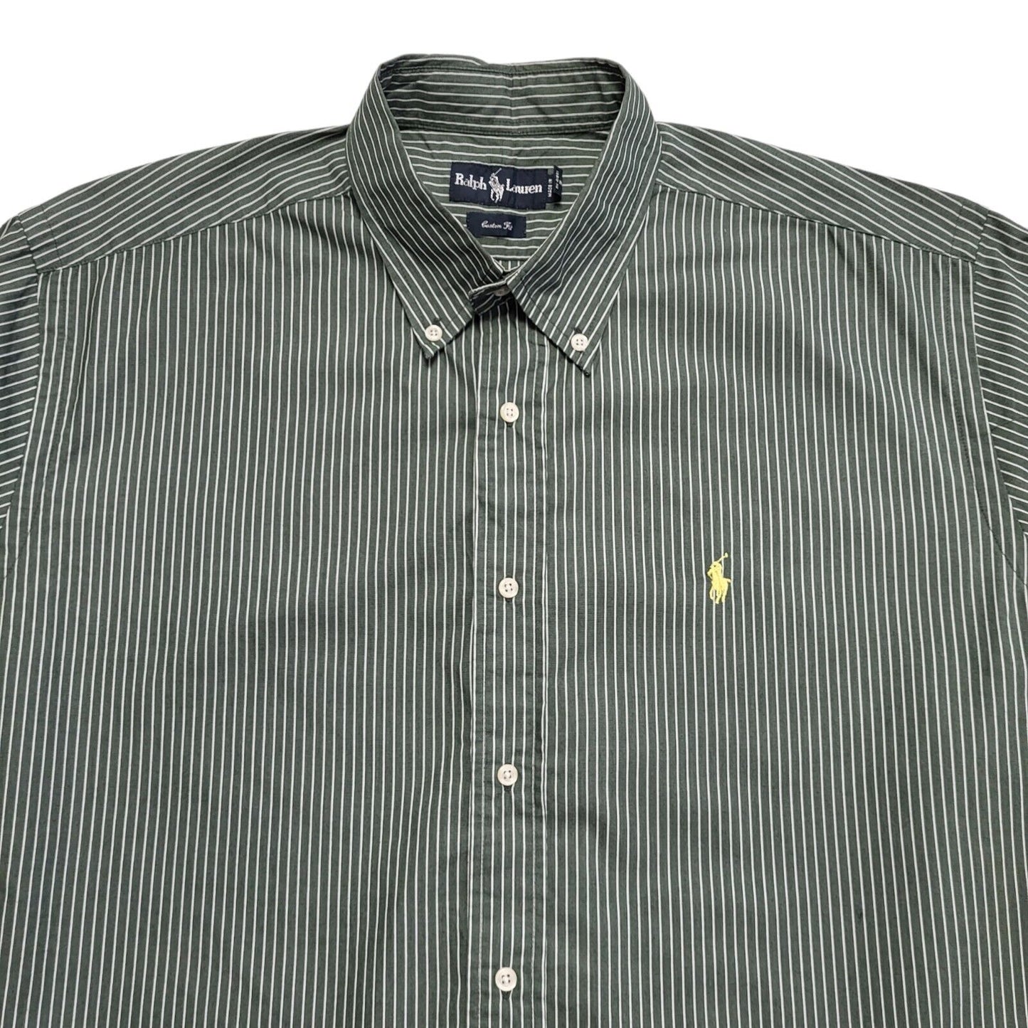 Ralph Lauren 90's Vintage Green Striped Long Sleeve Shirt Mens UK Size XL