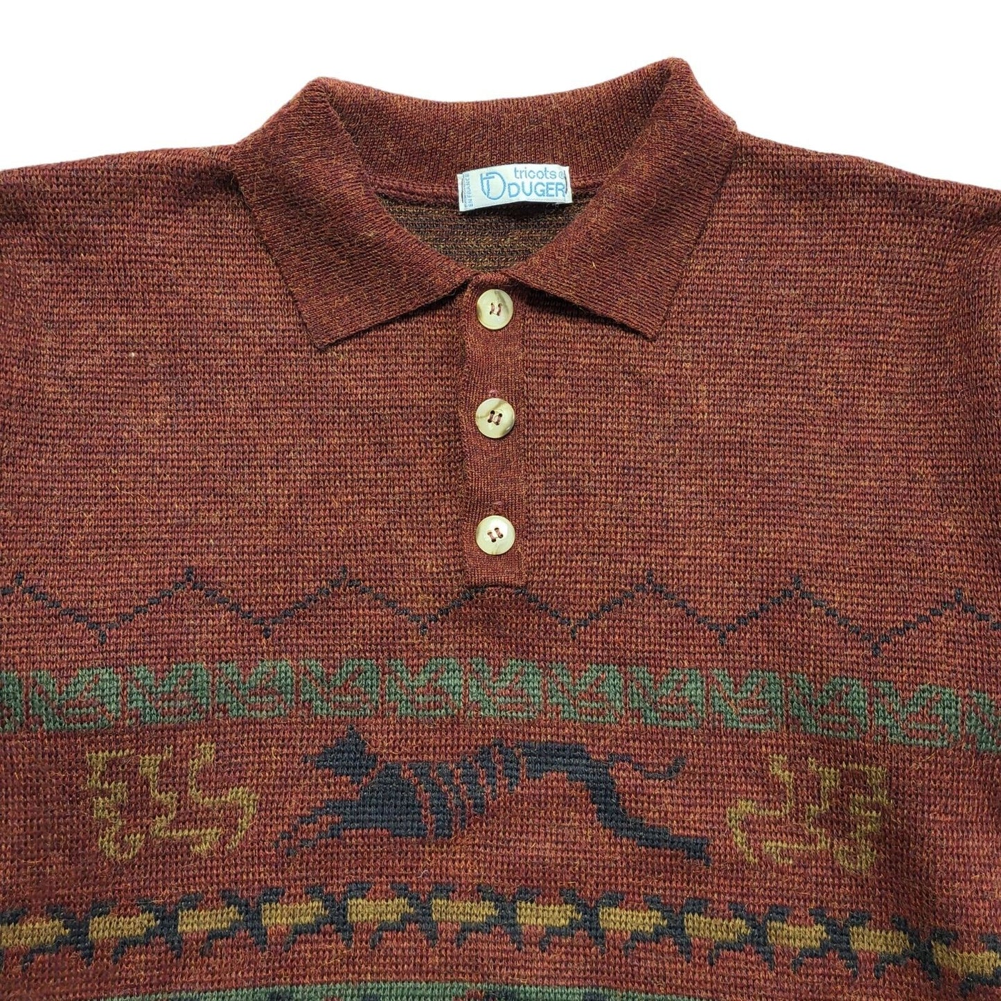 Tricots Vintage 80s Red & Blue Geometric Collared Jumper Men's UK Medium