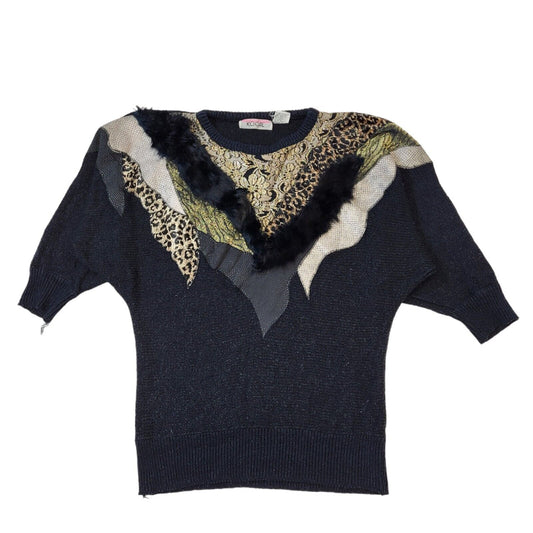 Kocal 80s Vintage Black & Gold Acrylic Jumper Women's Size S Eu 36