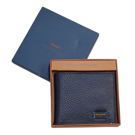 Paul Costelloe Navy Blue Leather Wallet Uk Men's Size 4.5" x 4"