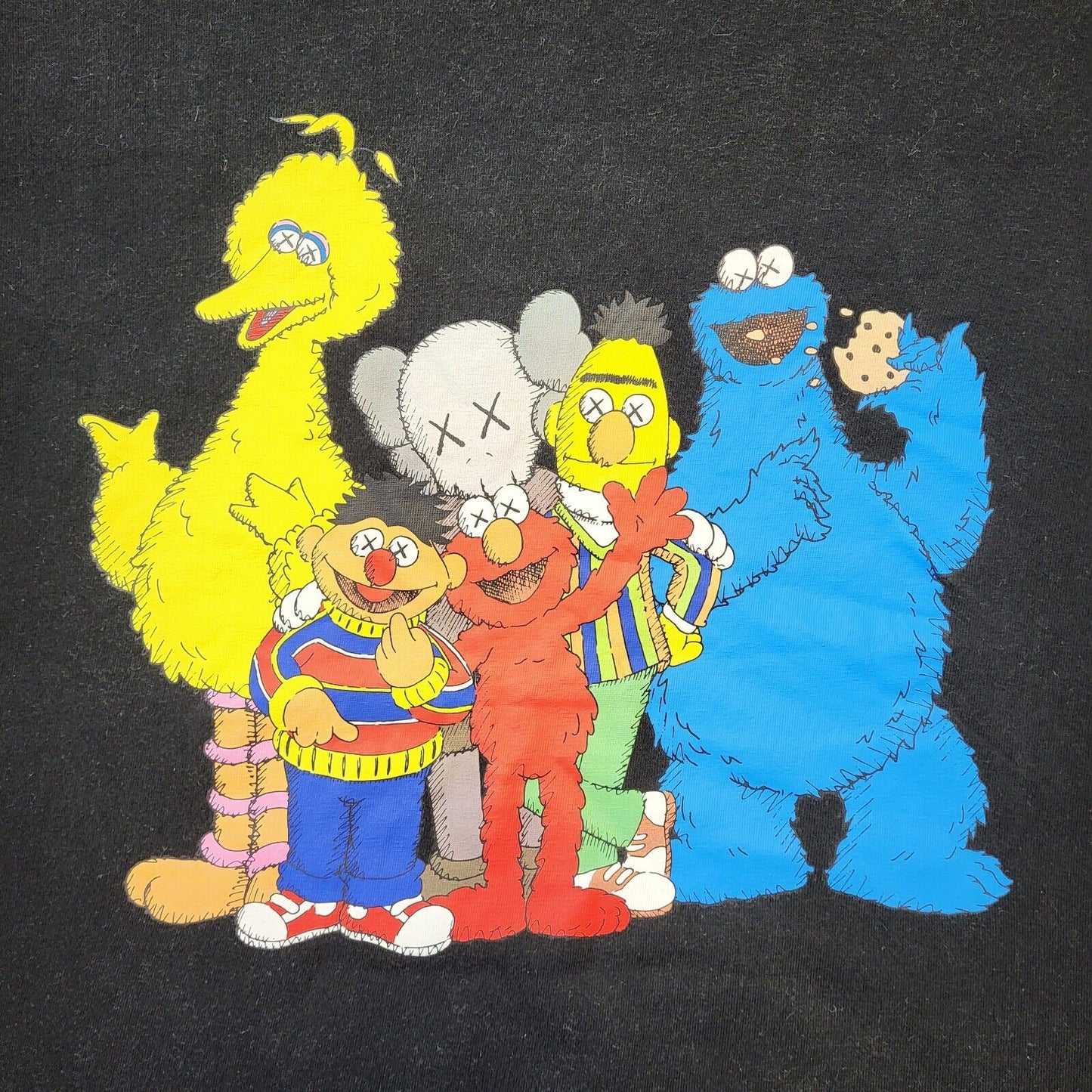Kaws Uniqlo Sesame Street Graphic T-Shirt Black Women's UK Size XL
