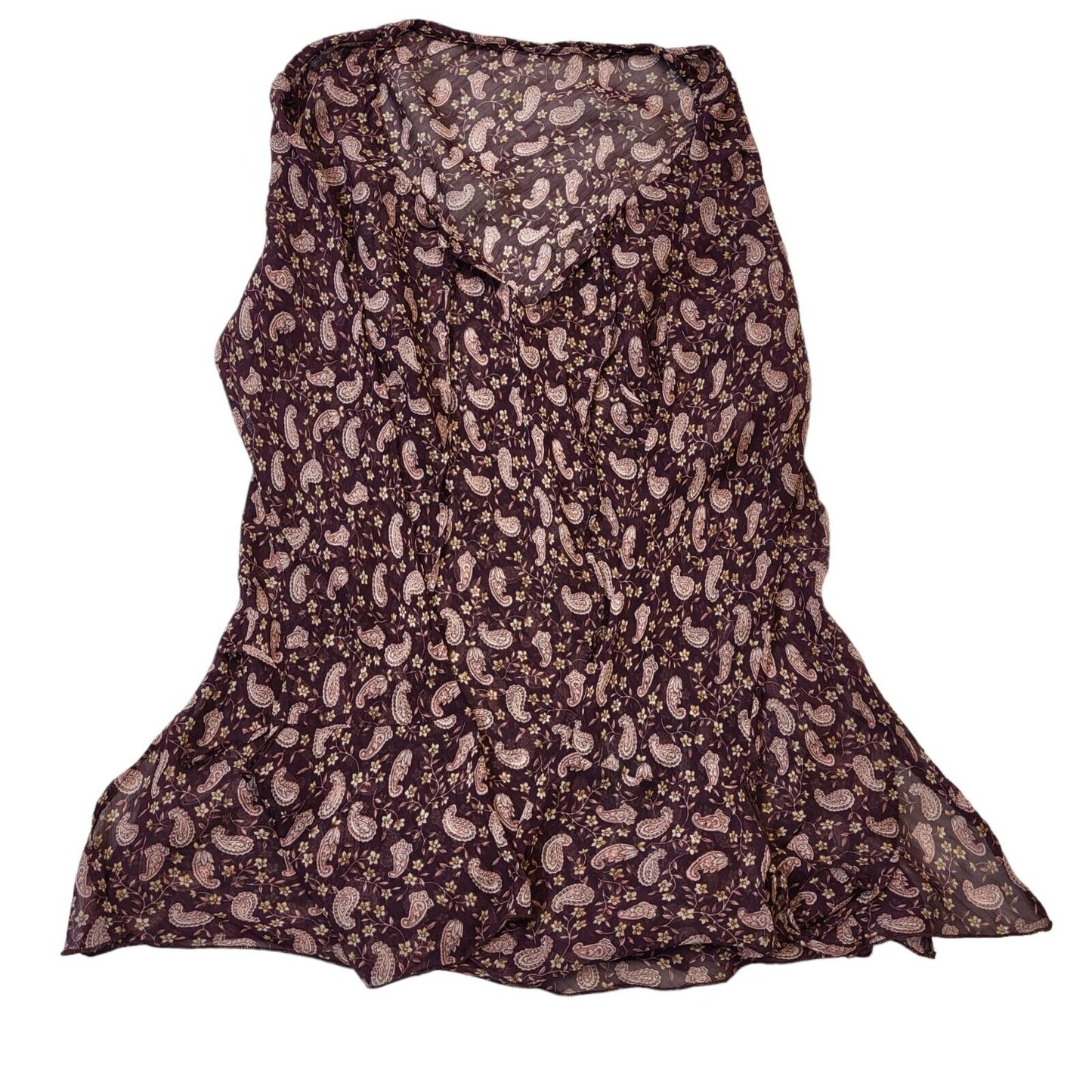 90s Vintage Maroon Paisley Sheer Tie Neck Long Sleeve Blouse Womens UK 12