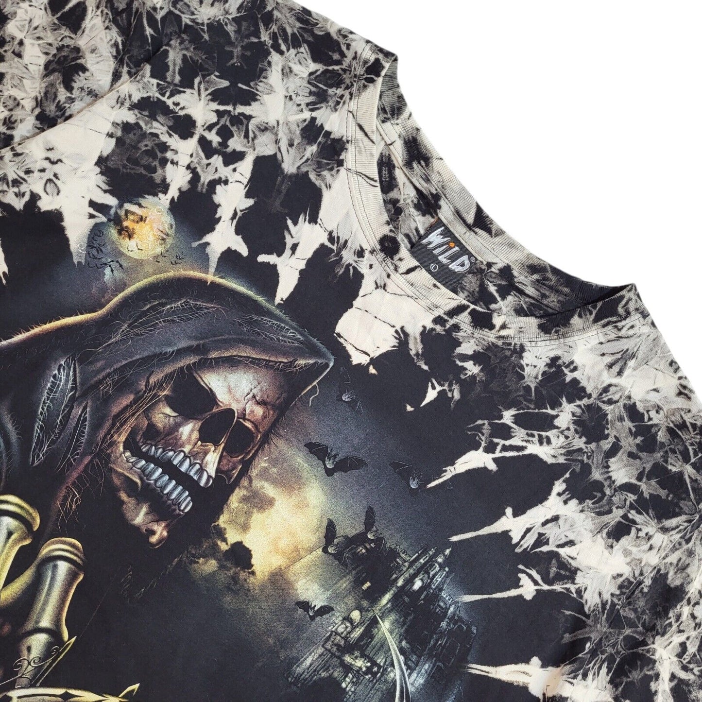 Wild 90s Vintage Grim Reaper Black & White T-Shirt Uk Men's Size Large