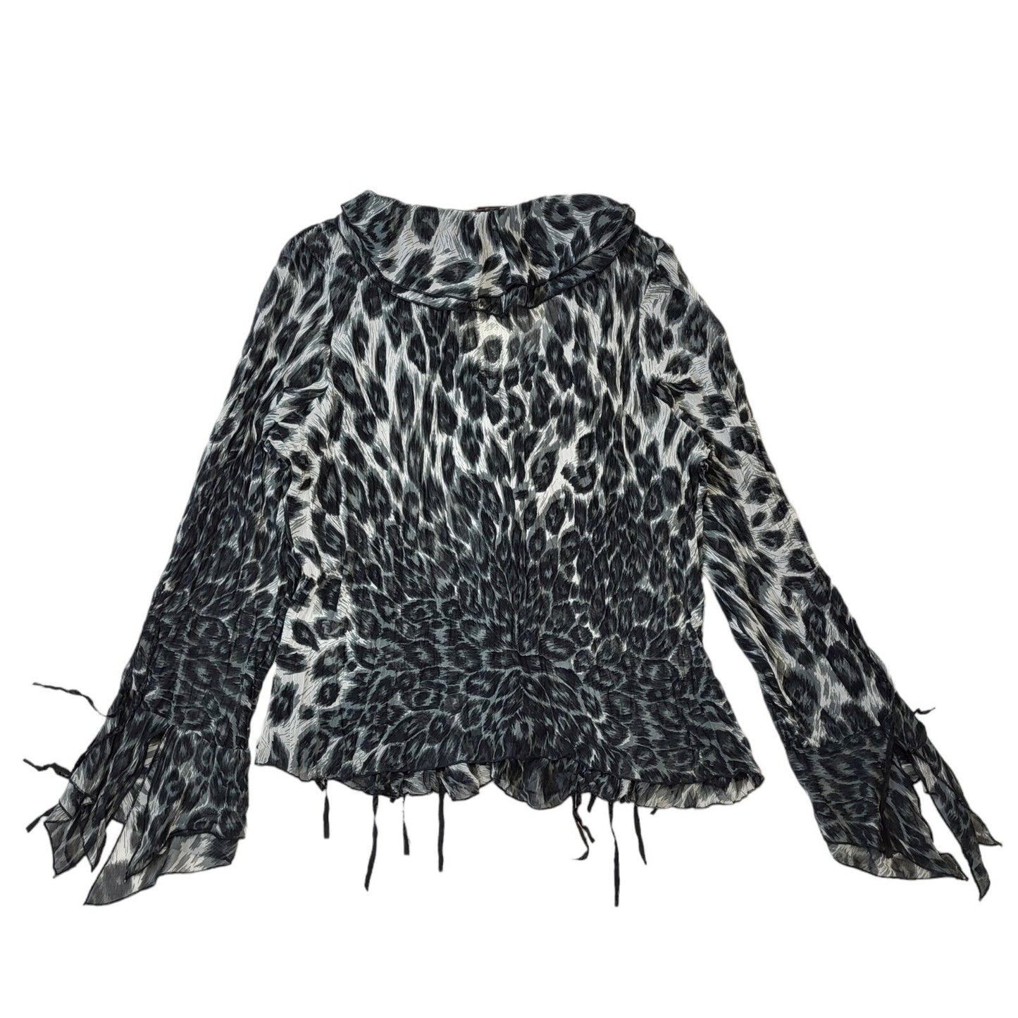 Kaleidoscope Y2K Black & White Leopard Print Sheer Ruffle Blouse Women's 20