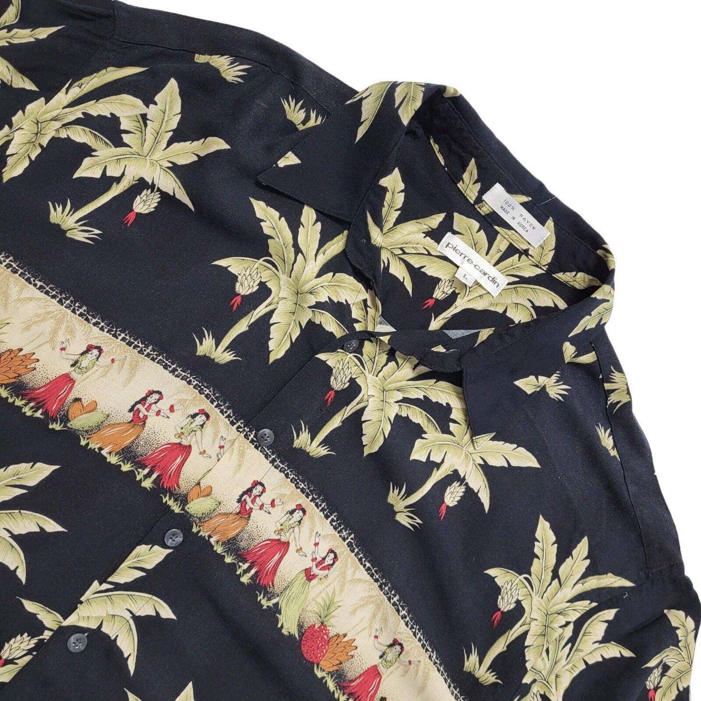 Pierre Cardin Vintage 90's Black Green Palm Trees Short Sleeve Shirt Men's UK L