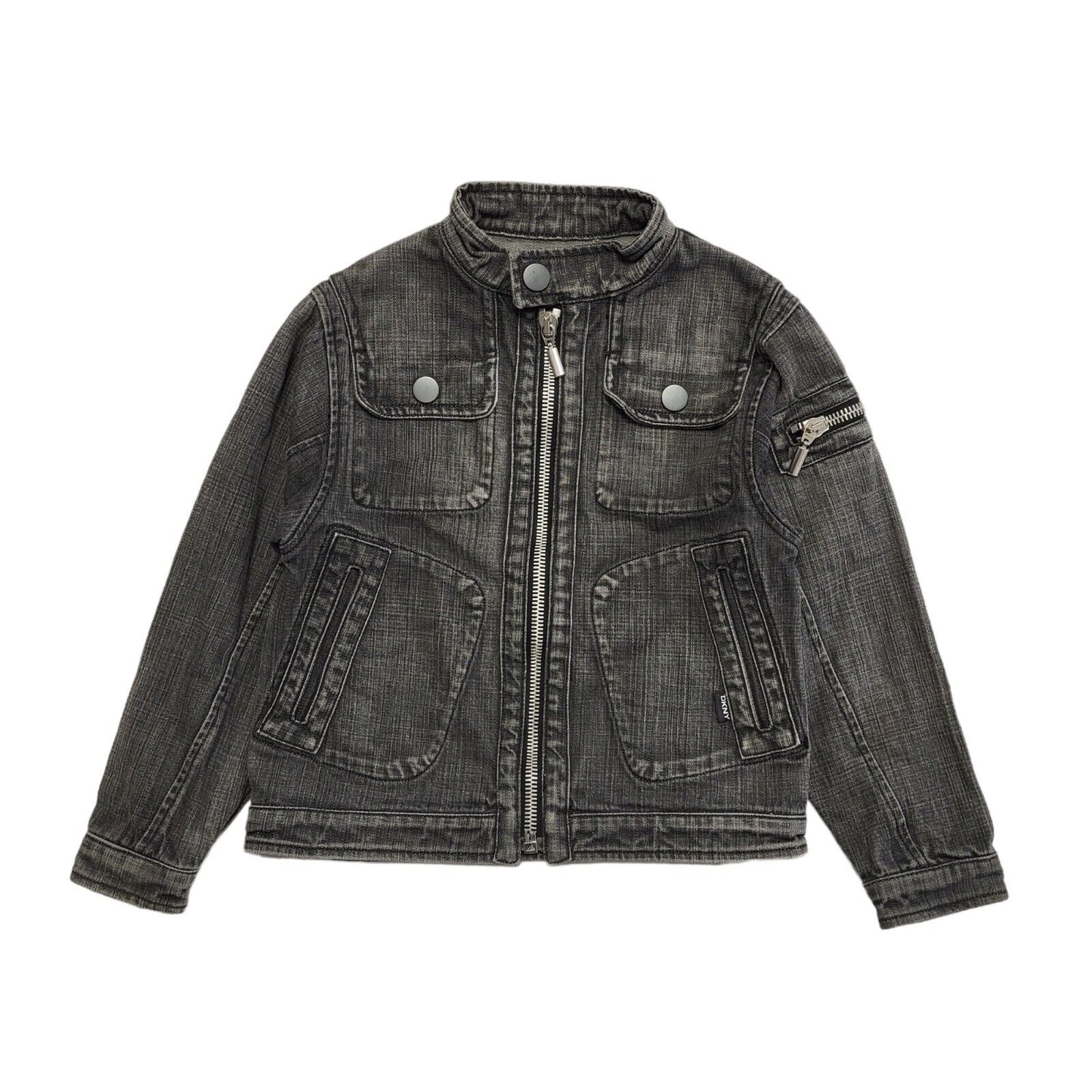 DKNY Grey Zipped Denim Jacket Uk Girl's Size Age 8 Years