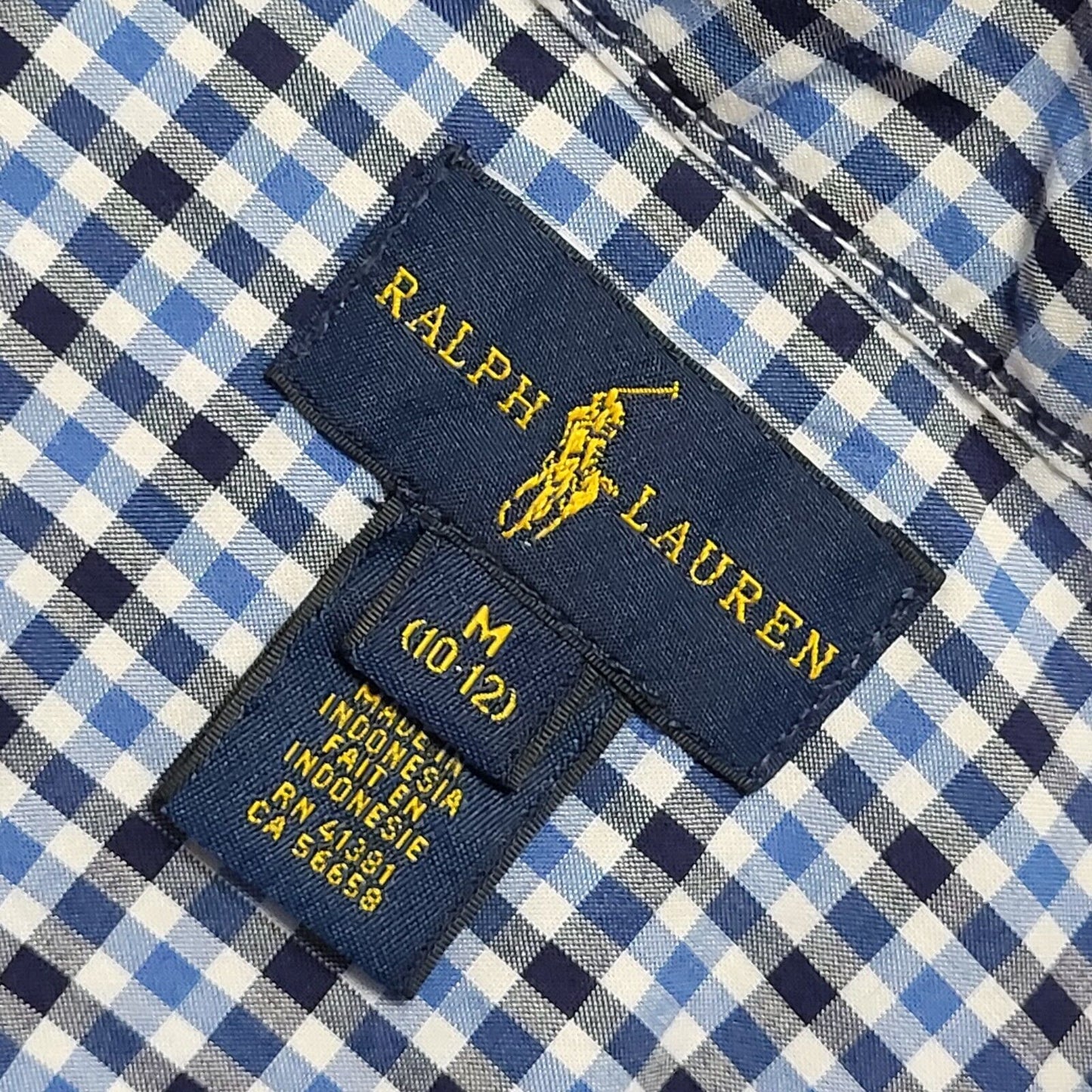 Ralph Lauren Y2K Blue Check Long Sleeve Vintage Boys Size M Age 10-12