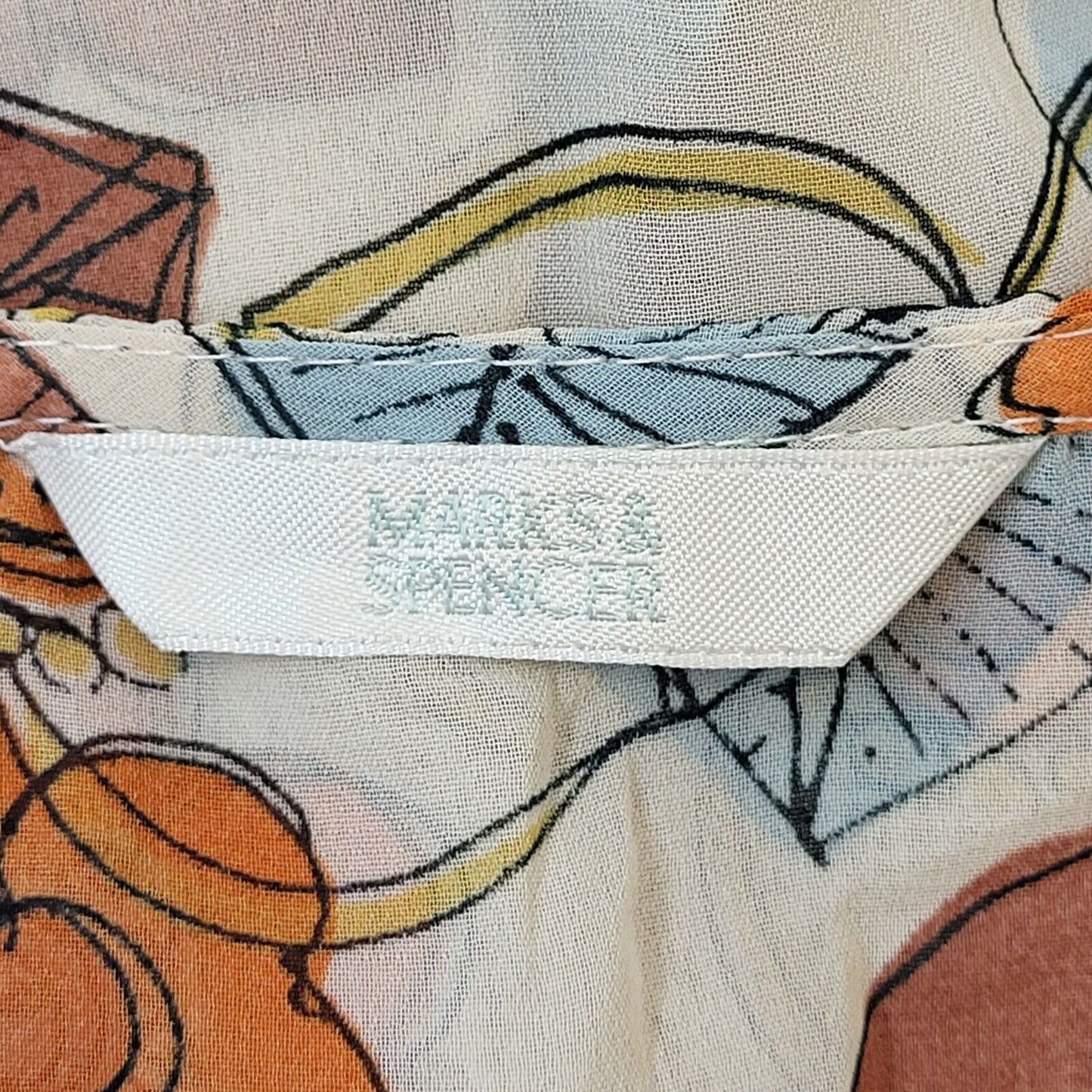 Mark & Spencer Y2K Cream & Orange Floral Ruffle Long Sleeve Blouse Womens UK 16