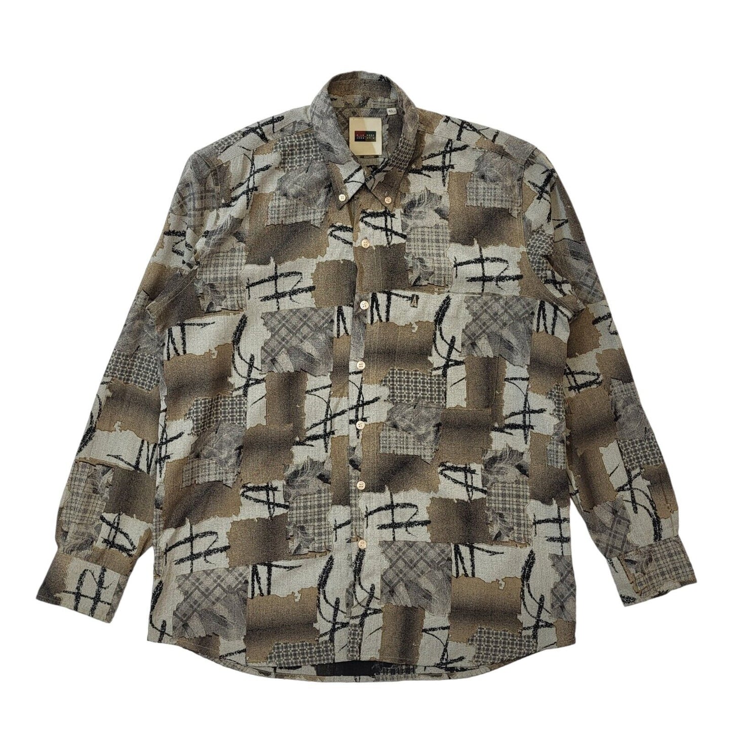 90s Vintage A La Mode Grey Abstract Cotton Shirt Men's Size Medium