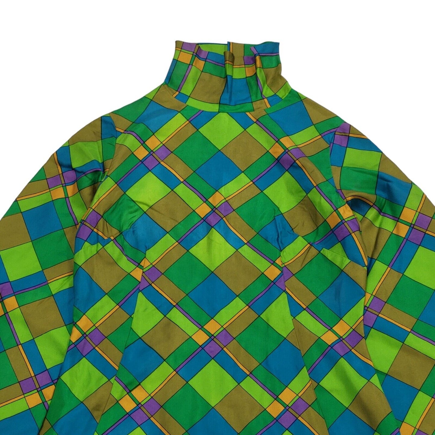 70s Vintage Green & Blue Geometric Zipped Shift Midi Dress Women's Size 10