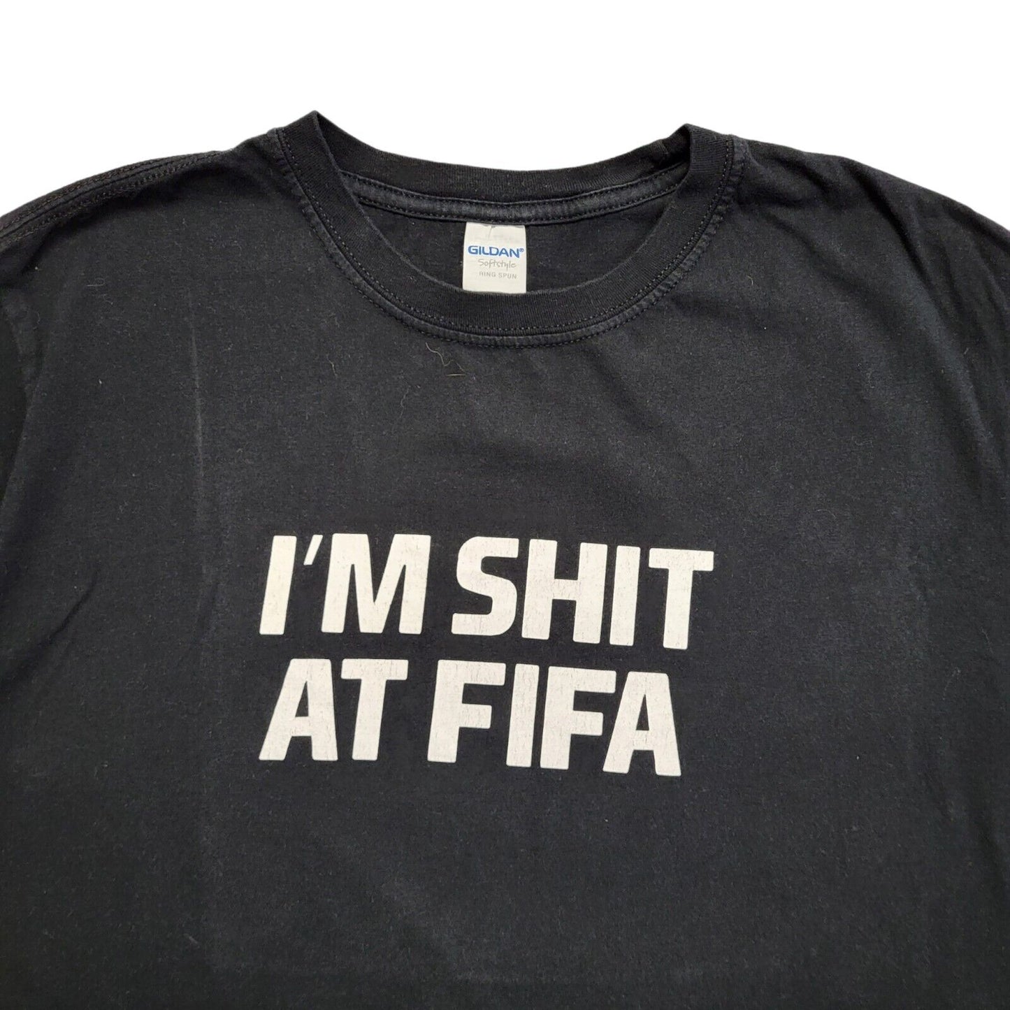 Gildan Football Fifa Black Vintage Y2K  Short Sleeve T-Shirt Uk Men's L