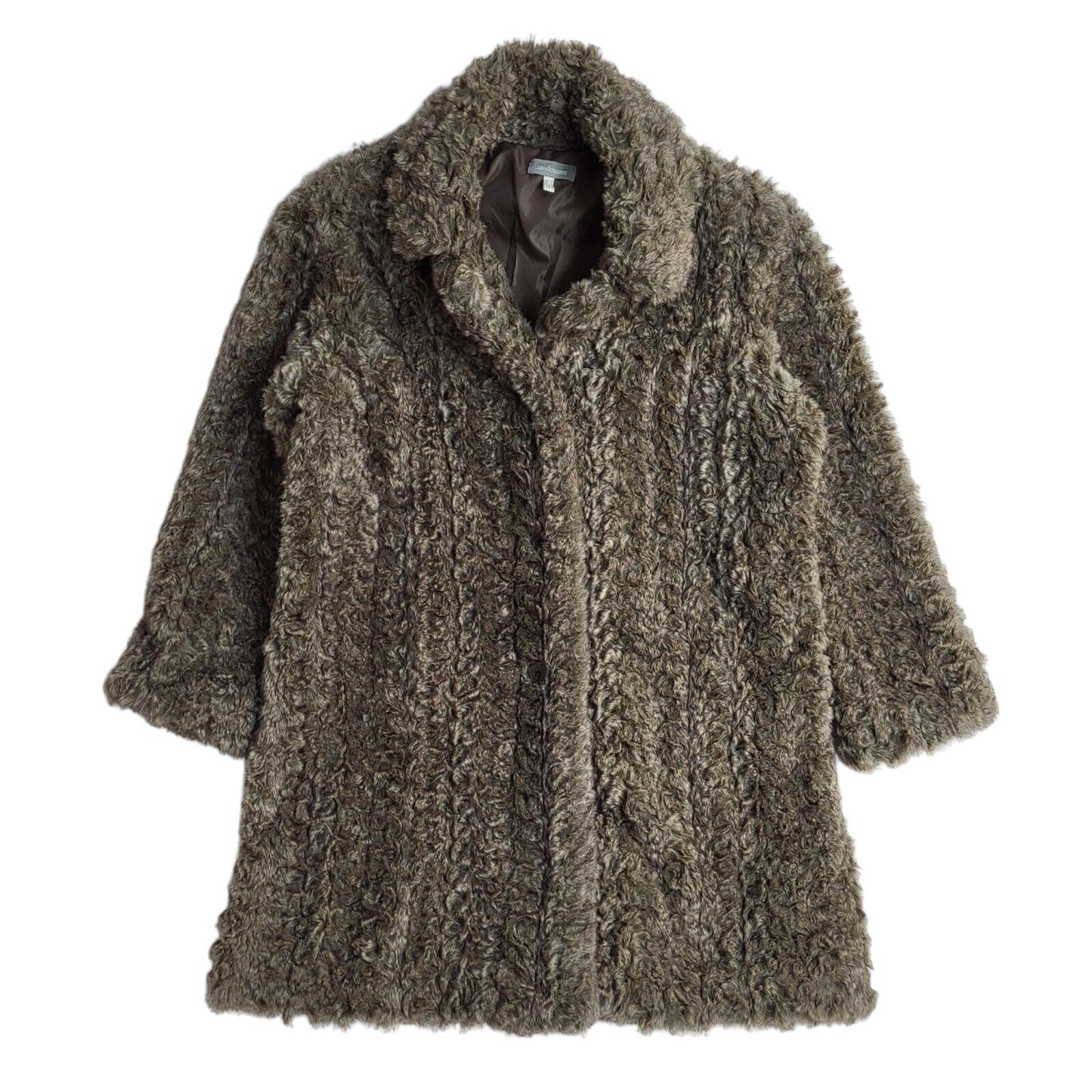 Steilmann Vintage 90's Grey/Brown Button Faux Fur Coat UK Women's Size 16