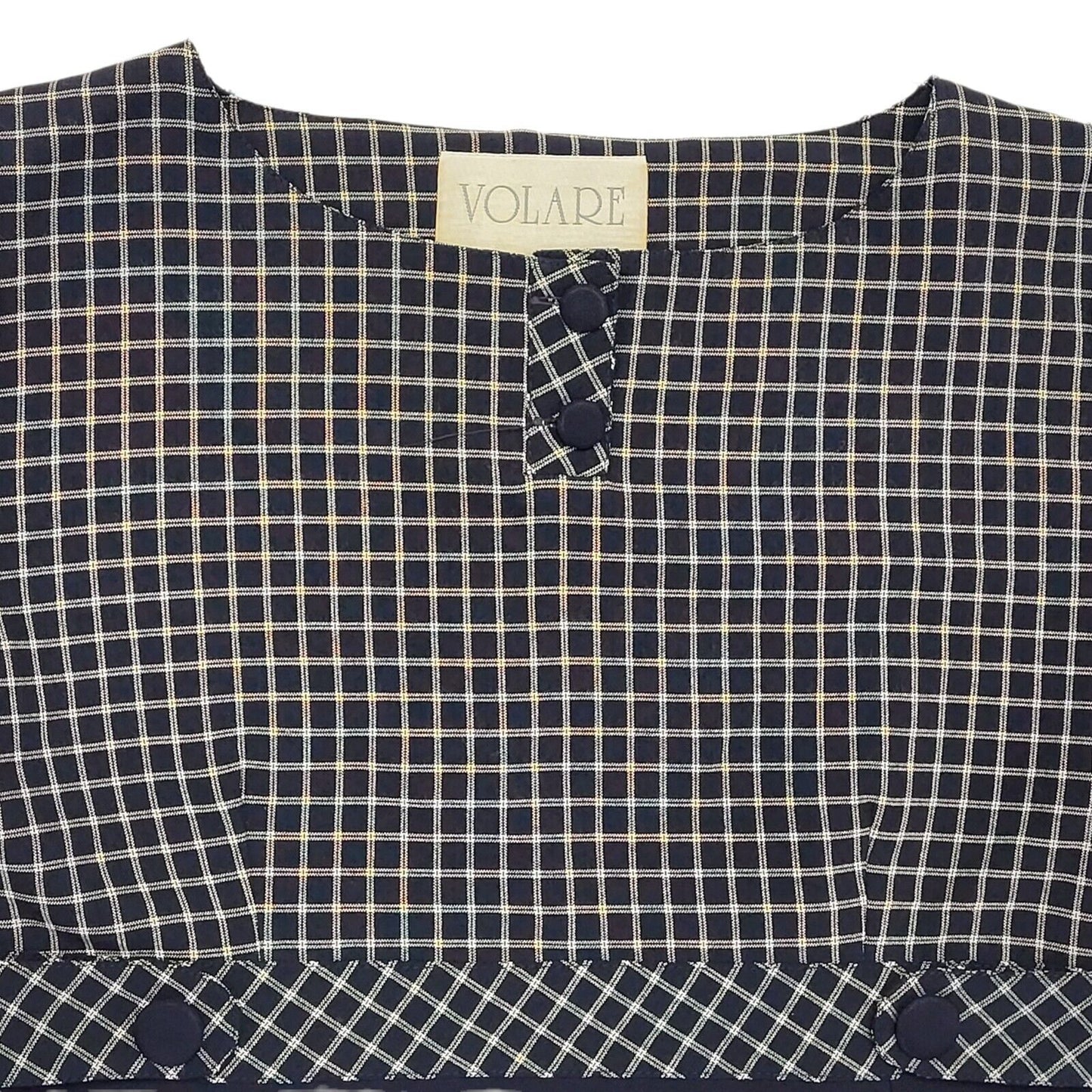 90s Vintage Volare Navy Check Pencil Daywear Dress Women's Size 14