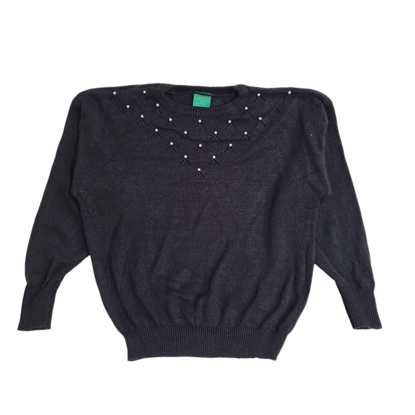 Canda Vintage 90's Black Pearl Detail Jumper UK Women's Size 14