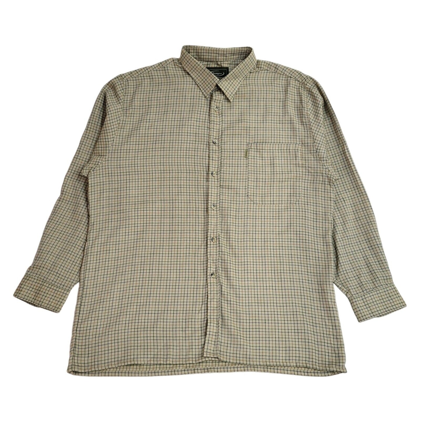 Champion Y2k Green& Blue Check Long Sleeve Shirt Uk Men's Size XL
