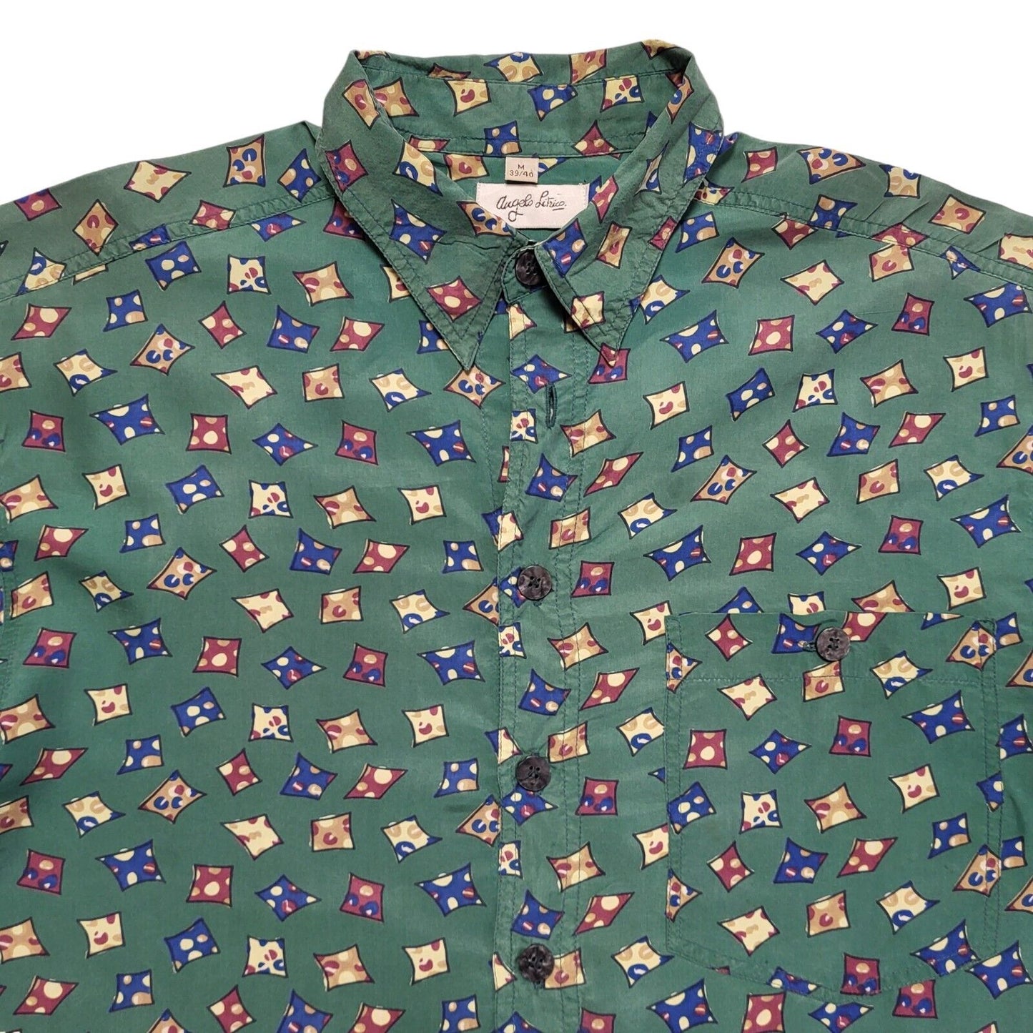 Angelo Litrico 90s Vintage Green Retro Abstract Silk Shirt Men's Size M