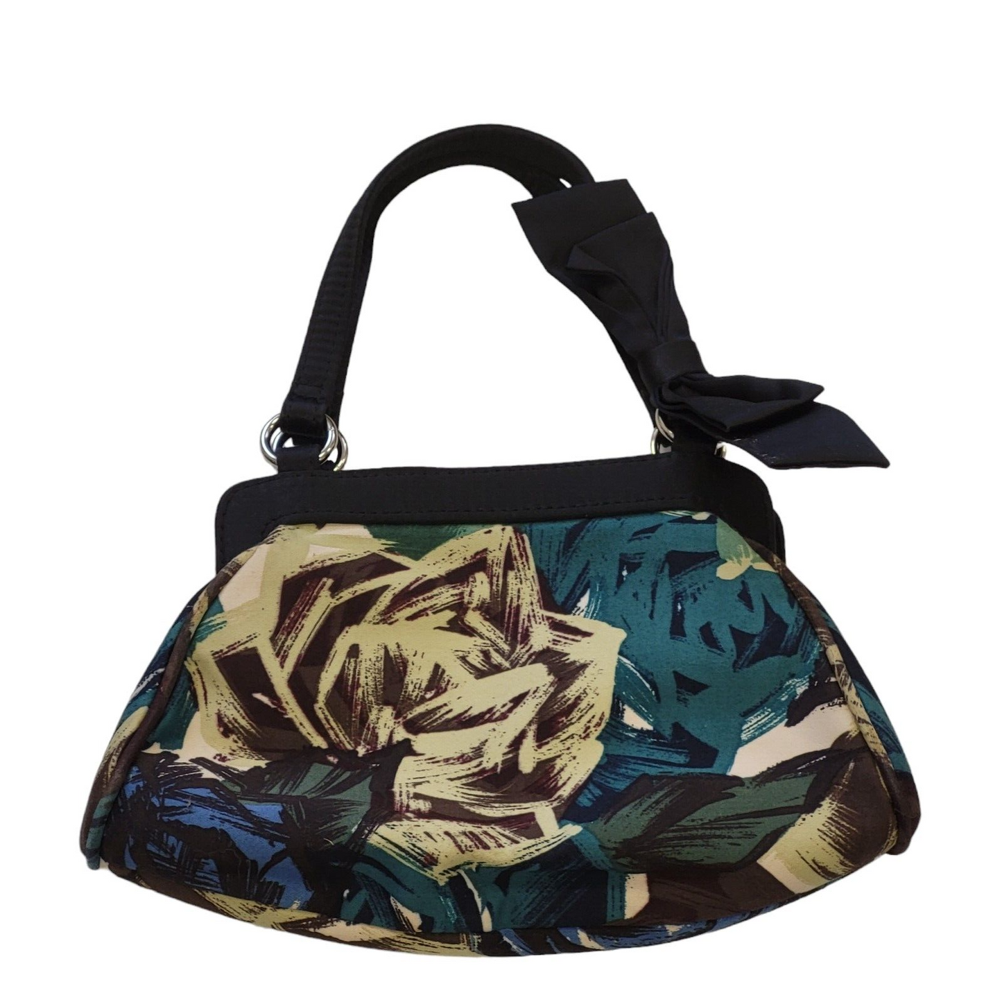 Coast Black Blue Floral Small Hand Bag Uk Women's 8" x 5.5"