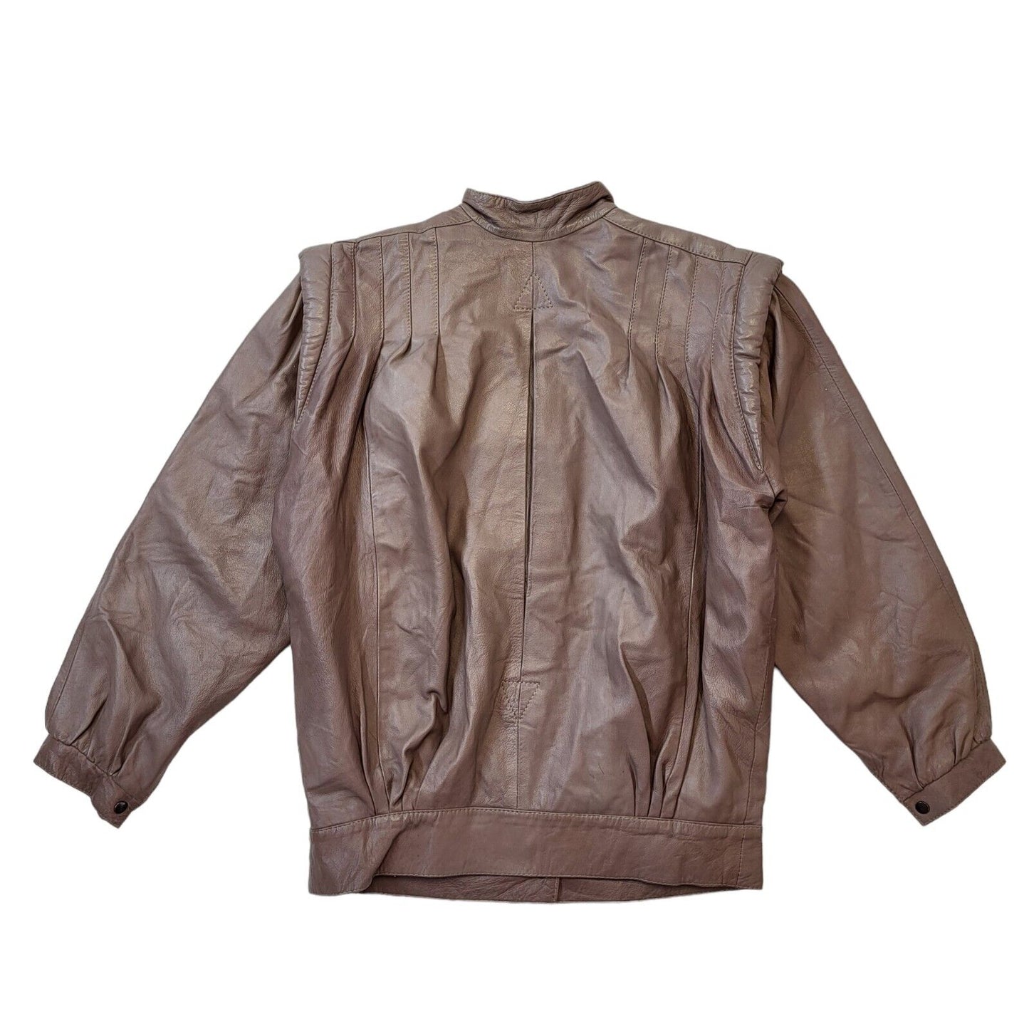 80s Vintage Brown Leather Jacket With Snap Fastenings Women's Size 18