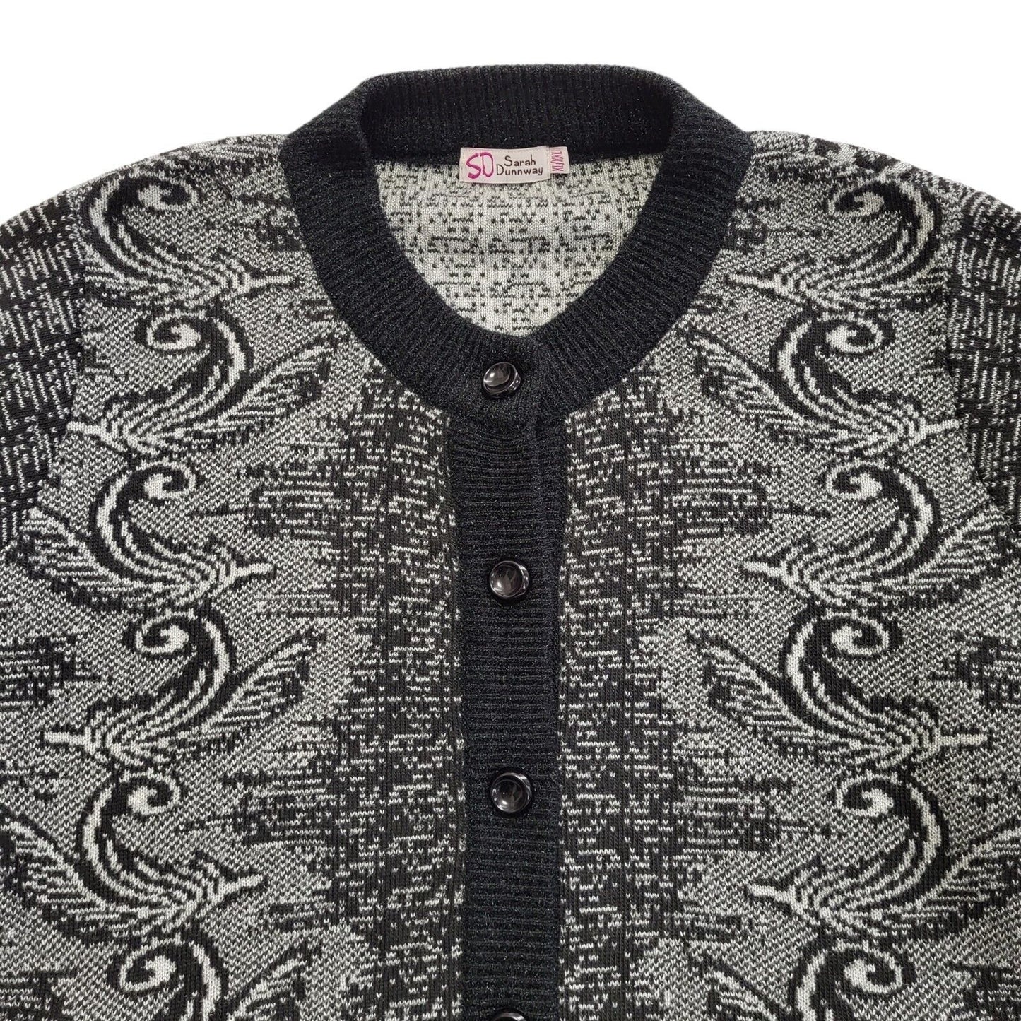 Sarah Dunnway Grey Black 80s Vintage Button Cardigan Uk Women's Size XL / XXL