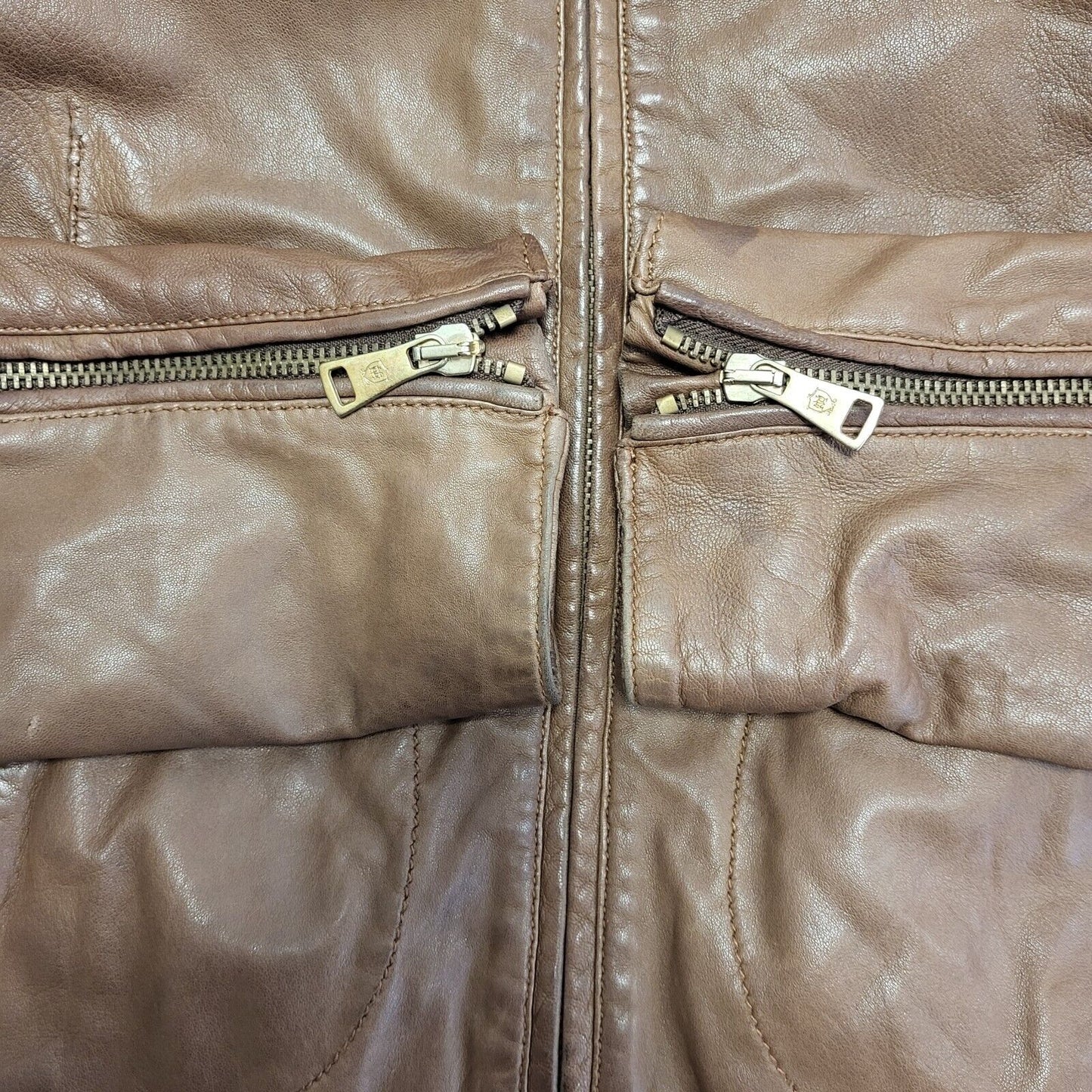 Y2K Brown Zip Up Fur Collared Leather Jacket Women's Size Small