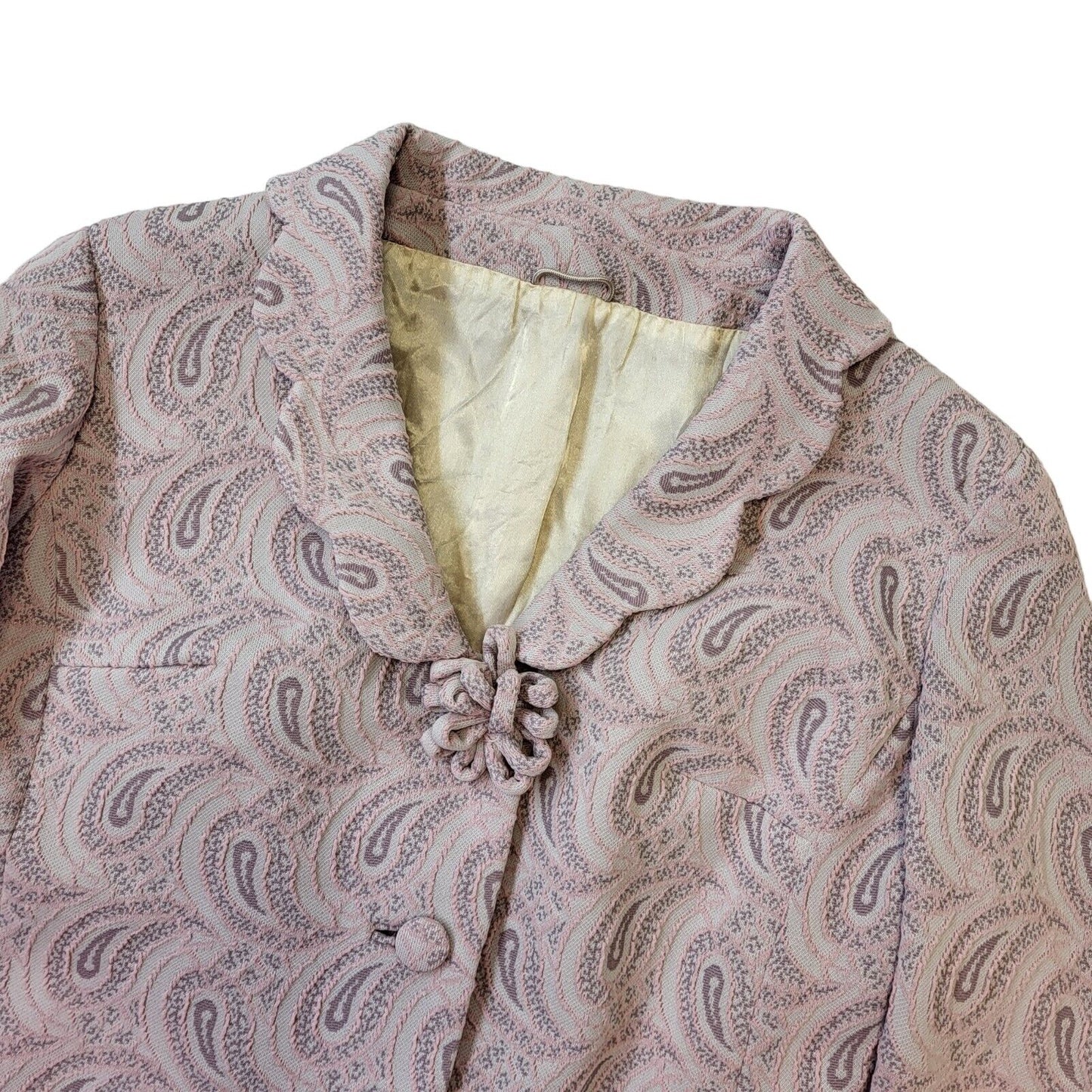 60s Vintage Pink Paisley Pattern Button Up Coat Women's Size 12