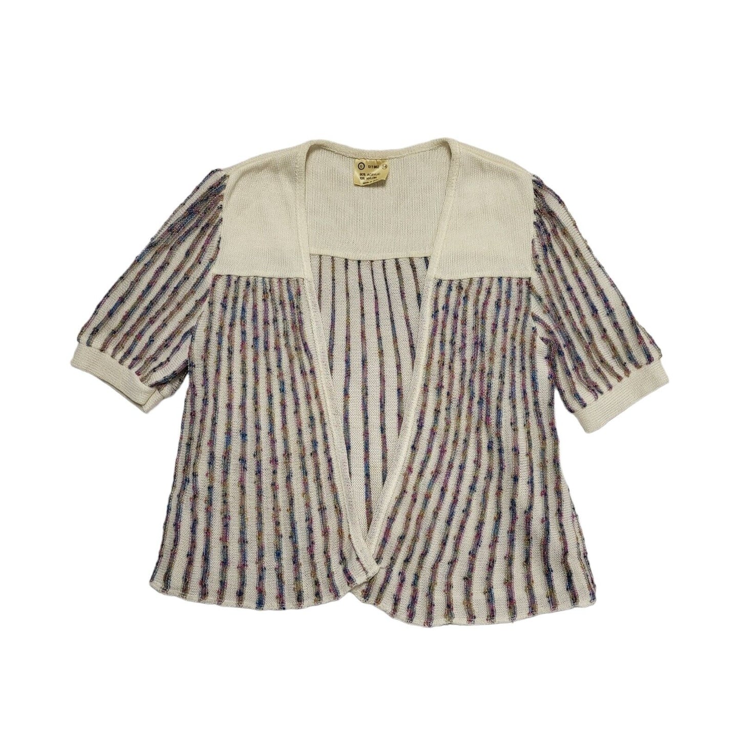 Vintage 80's White & Pink/Blue Striped Open Front Cardigan Womens UK 14