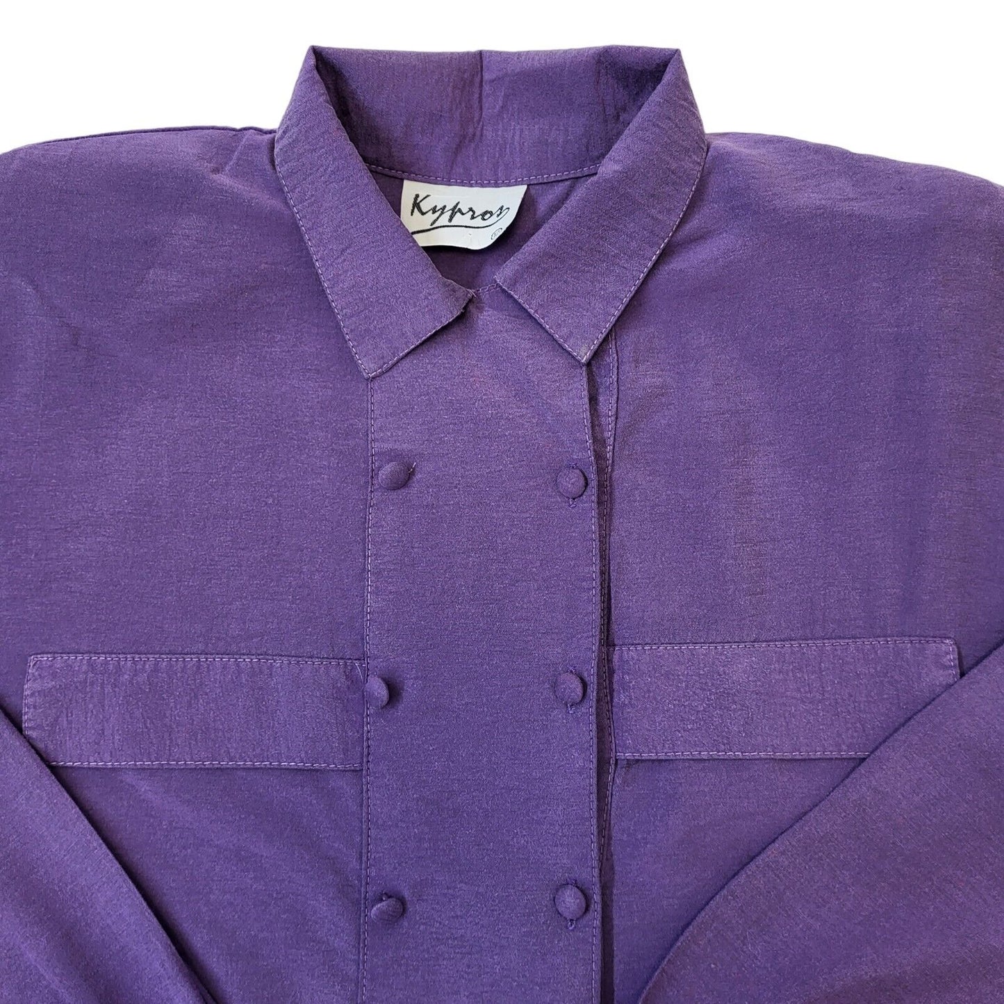 80s Vintage Purple Long Sleeve Double Breasted Blouse Women's Size 12 Eu 40