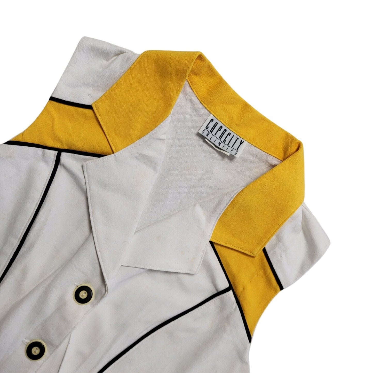 Capacity 80's Vintage Yellow & White Button Collared Waistcoat Womens UK Size M