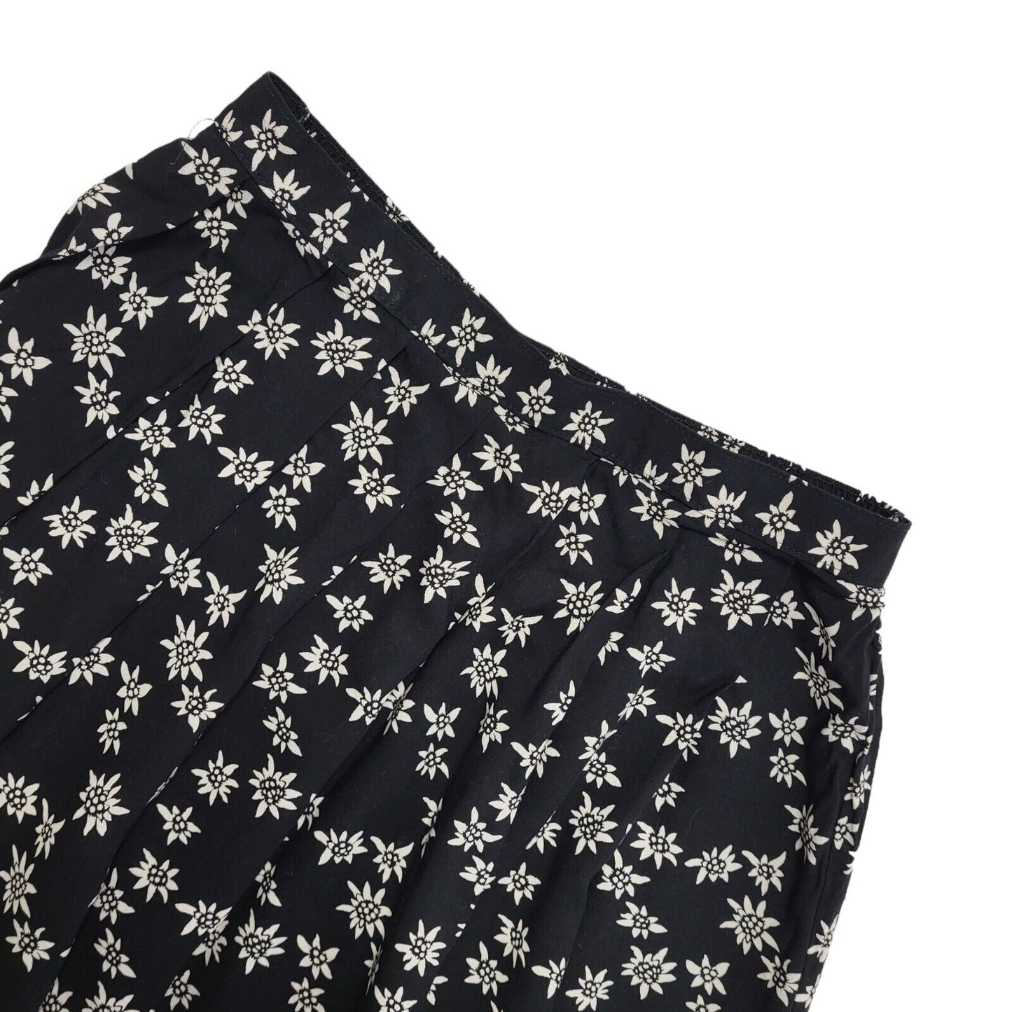 Marks and Spencer Vintage 90's Black Floral Pleated Midi Skirt Womens UK 14
