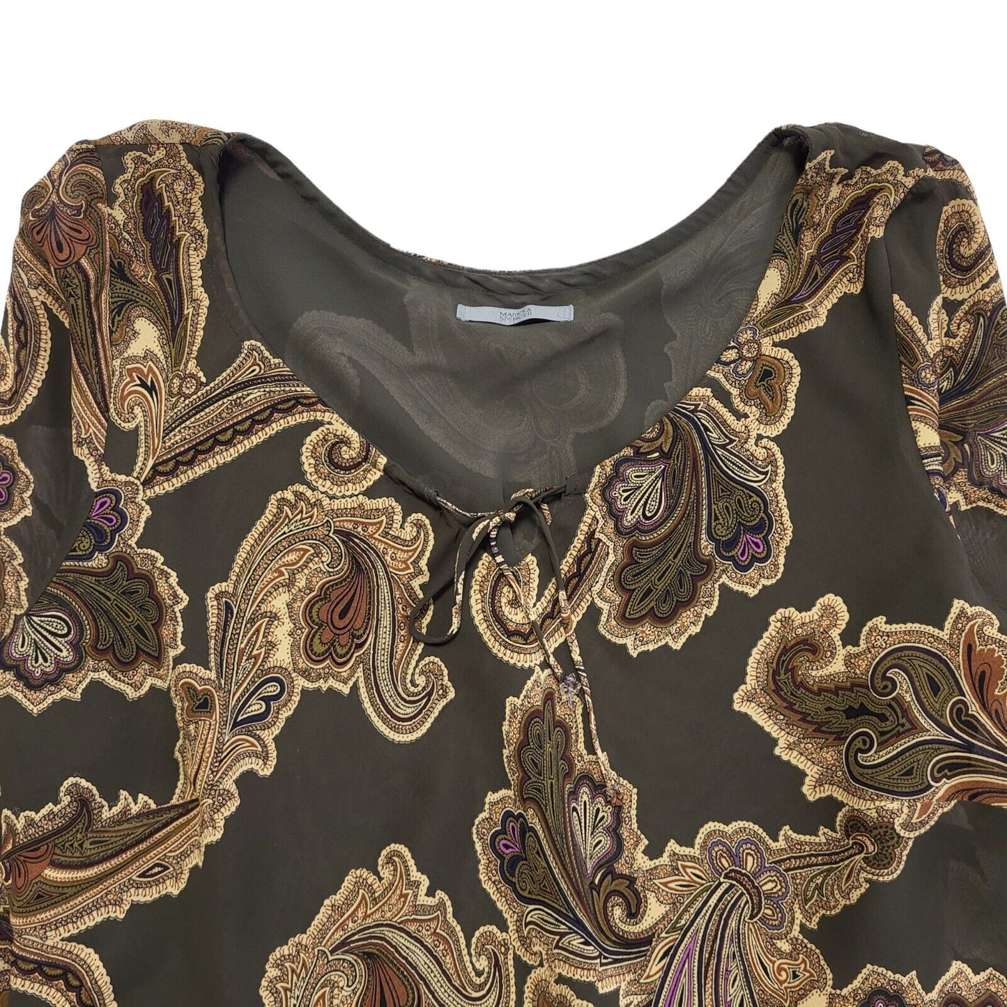 Marks & Spencer Vintage 90s Green & Brown Paisley 3/4 Sleeve Blouse Womens UK 16