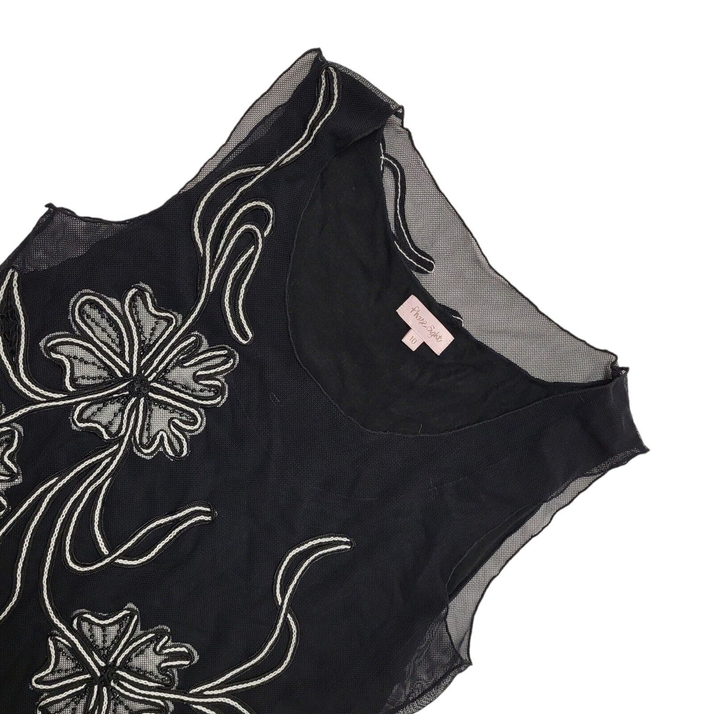 Phase Eight Y2k Black Sleeveless Floral Blouse Uk Women's size 10
