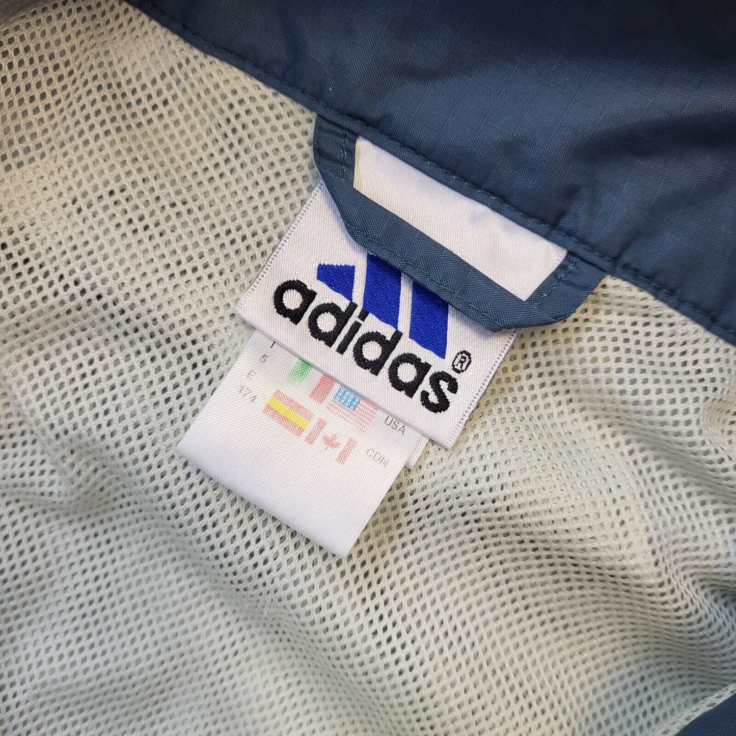 Adidas Vintage 90s Beige & Blue 1/4 Zip Hooded Pullover UK Men's Size Medium